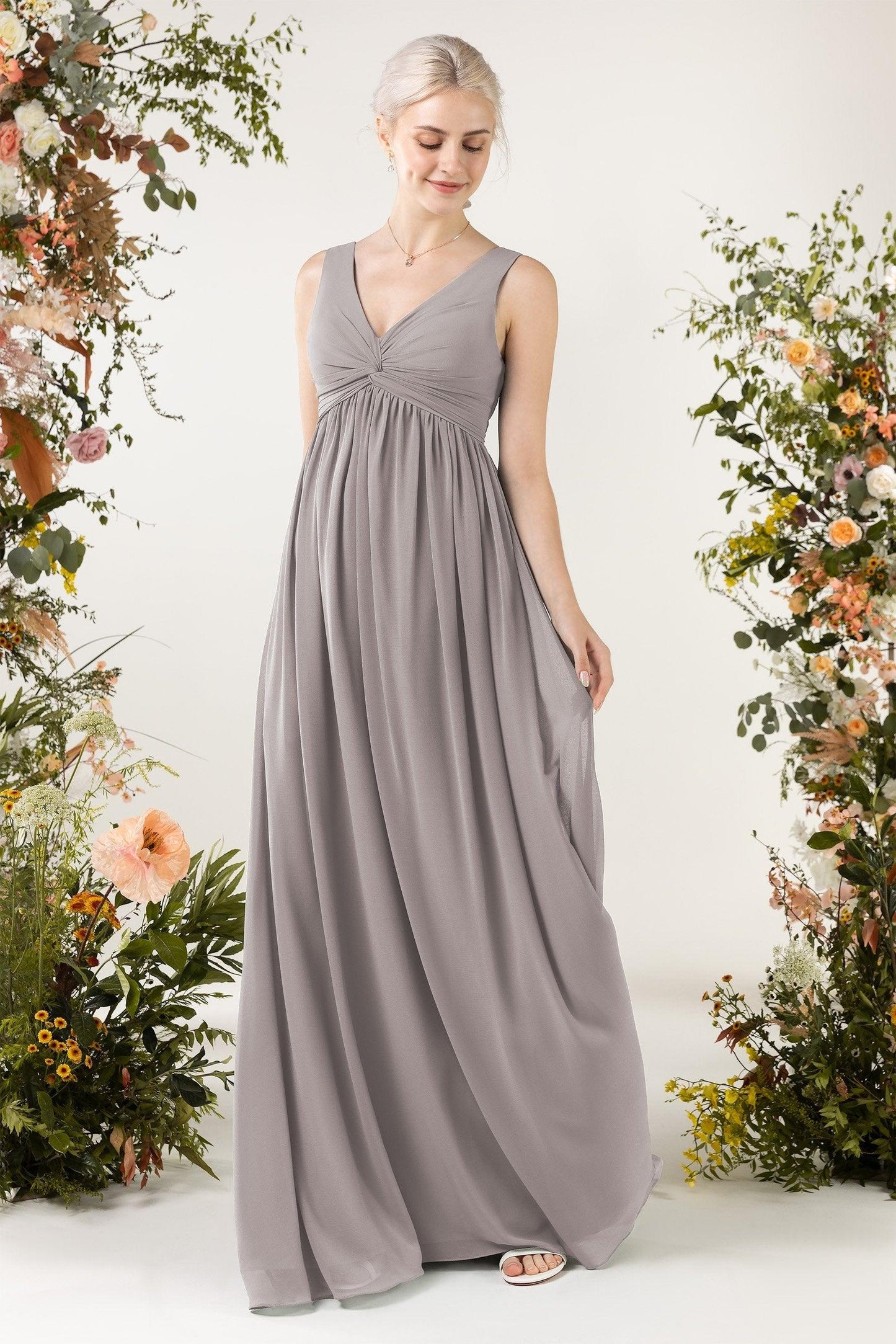 A-Line Sweep-Brush Train Chiffon Bridesmaid Dress CB0452 - COCOMELODY
