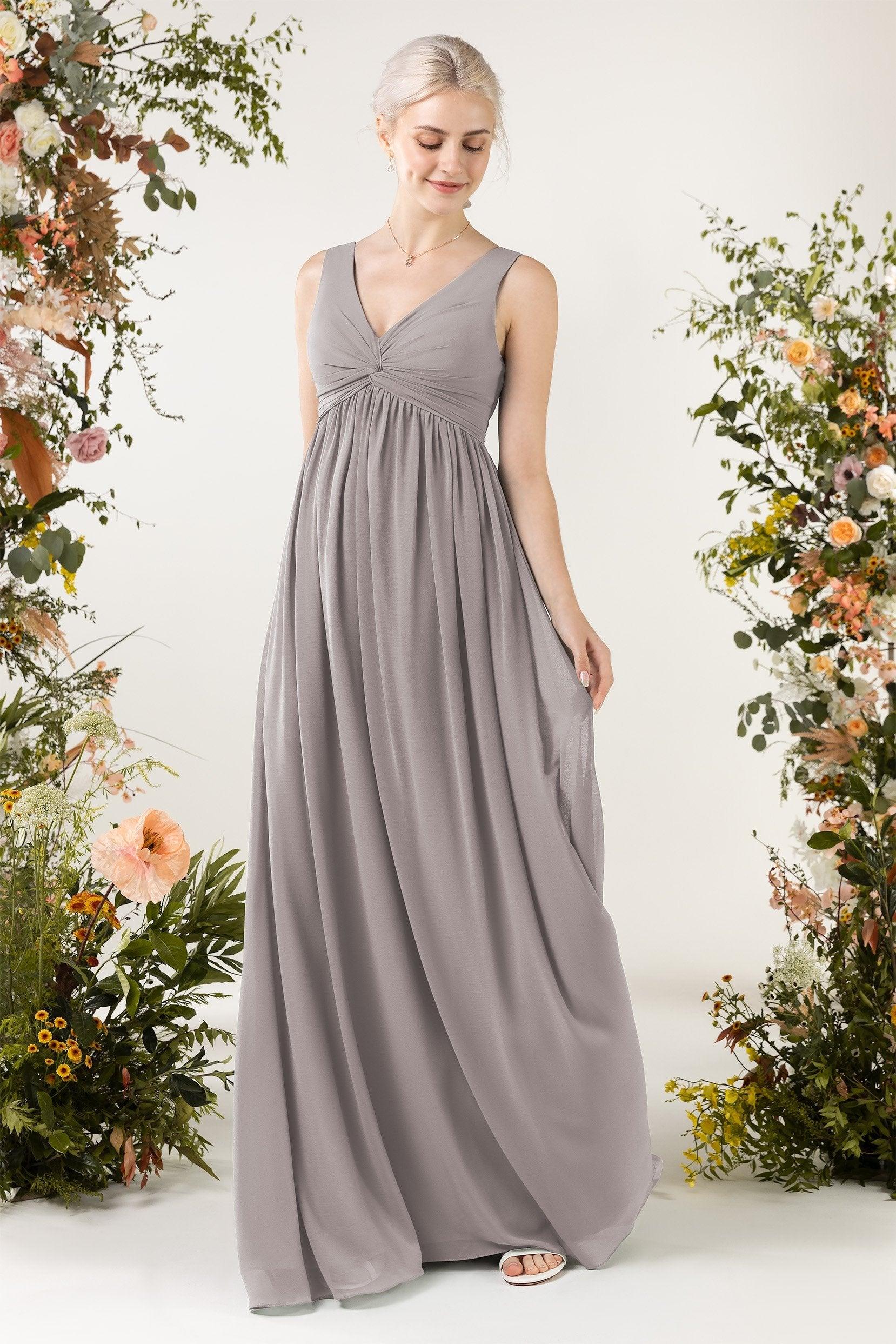 A-Line Sweep-Brush Train Chiffon Bridesmaid Dress CB0452 - COCOMELODY
