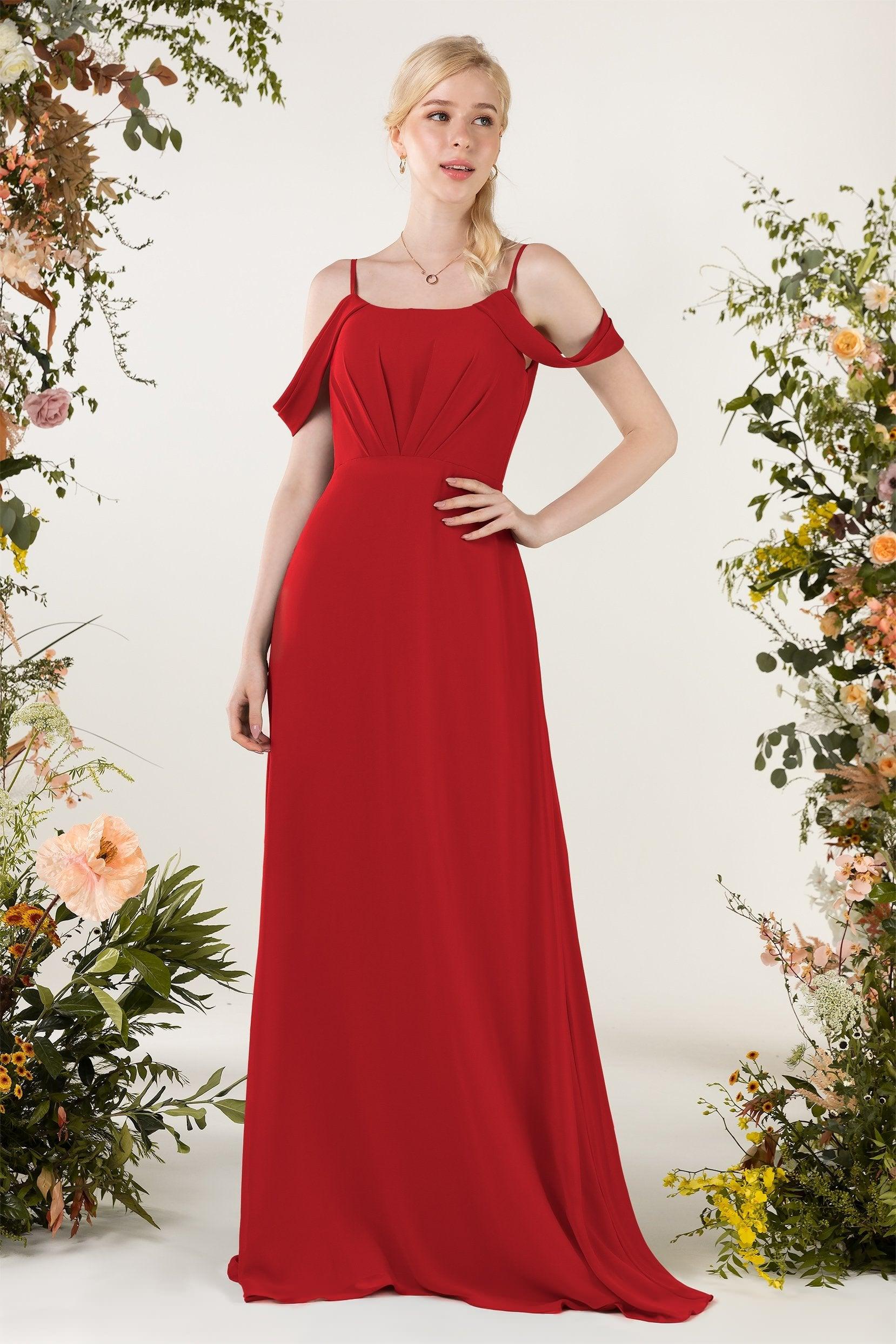 Sheath Sweep-Brush Train Chiffon Bridesmaid Dress CB0453 - COCOMELODY