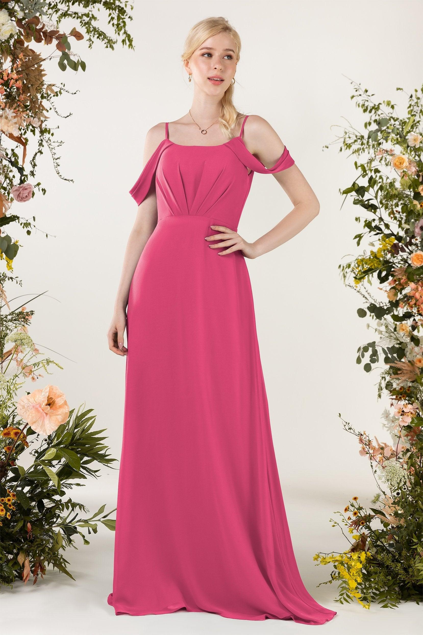 Sheath Sweep-Brush Train Chiffon Bridesmaid Dress CB0453 - COCOMELODY