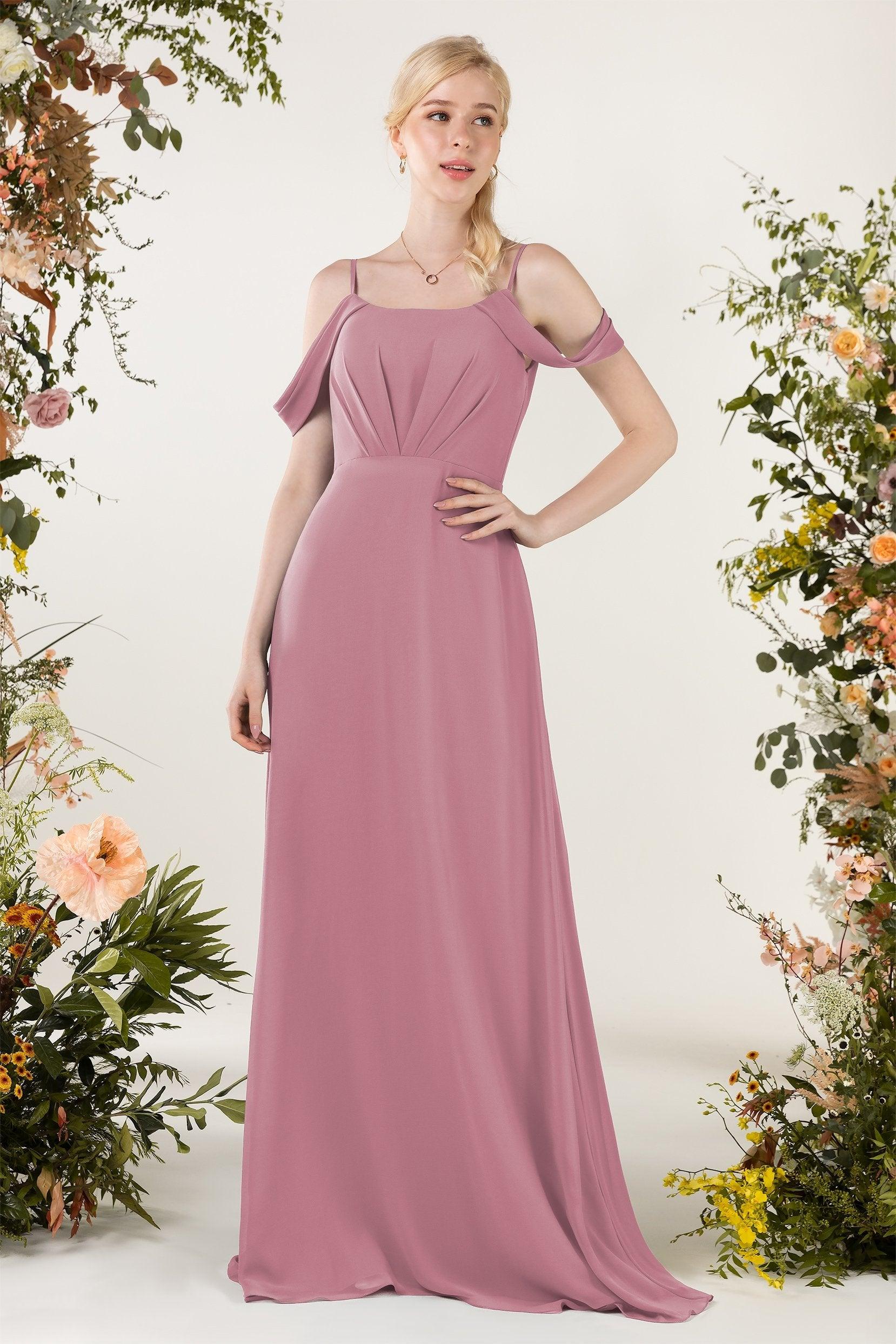 Sheath Sweep-Brush Train Chiffon Bridesmaid Dress CB0453 - COCOMELODY