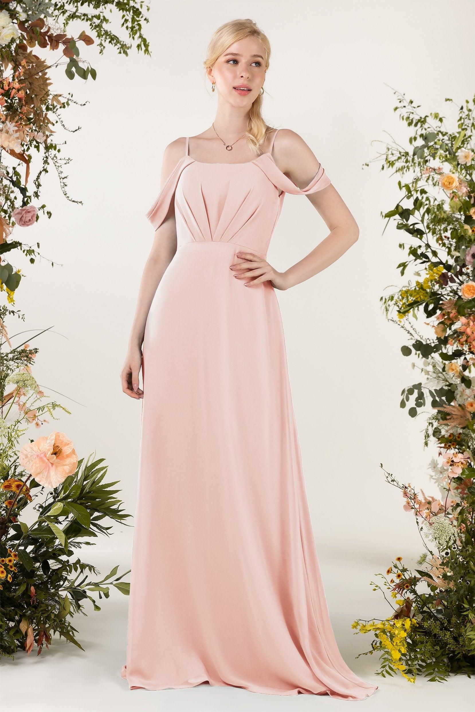 Sheath Sweep-Brush Train Chiffon Bridesmaid Dress CB0453 - COCOMELODY
