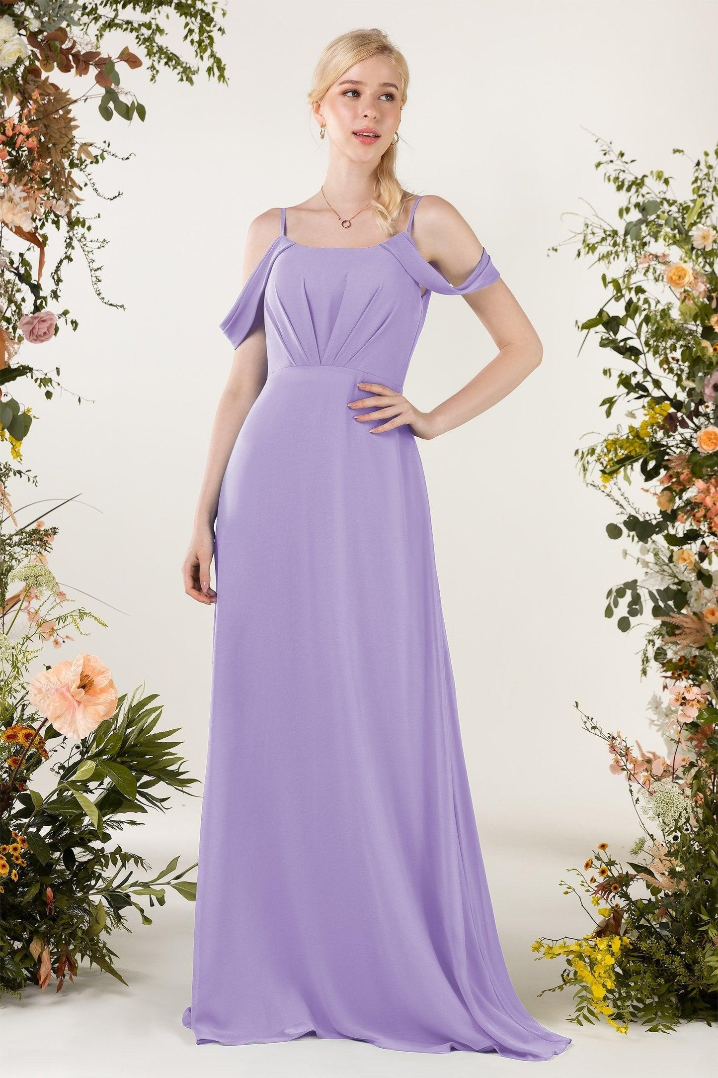 Sheath Sweep-Brush Train Chiffon Bridesmaid Dress CB0453 - COCOMELODY