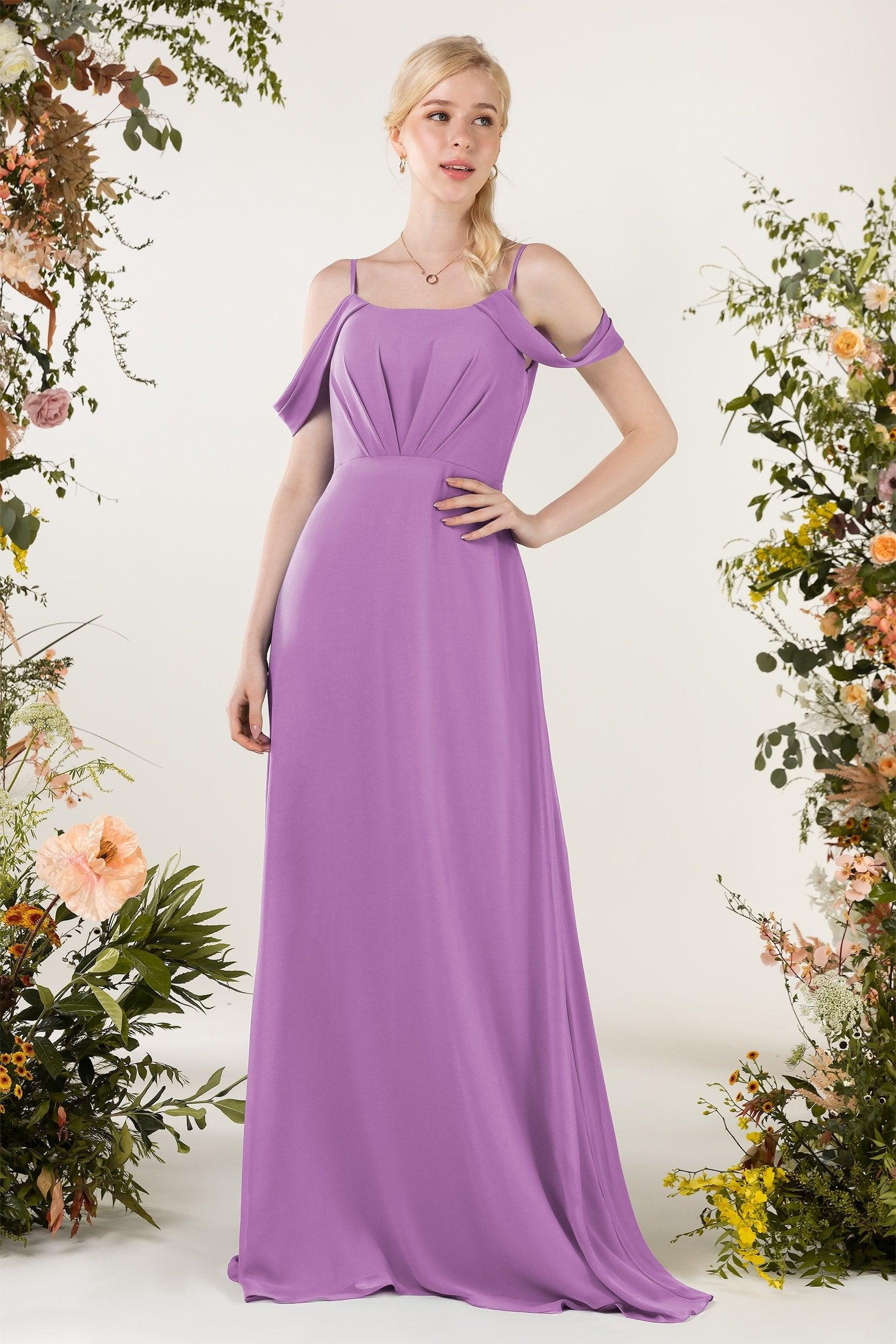 Sheath Sweep-Brush Train Chiffon Bridesmaid Dress CB0453 - COCOMELODY