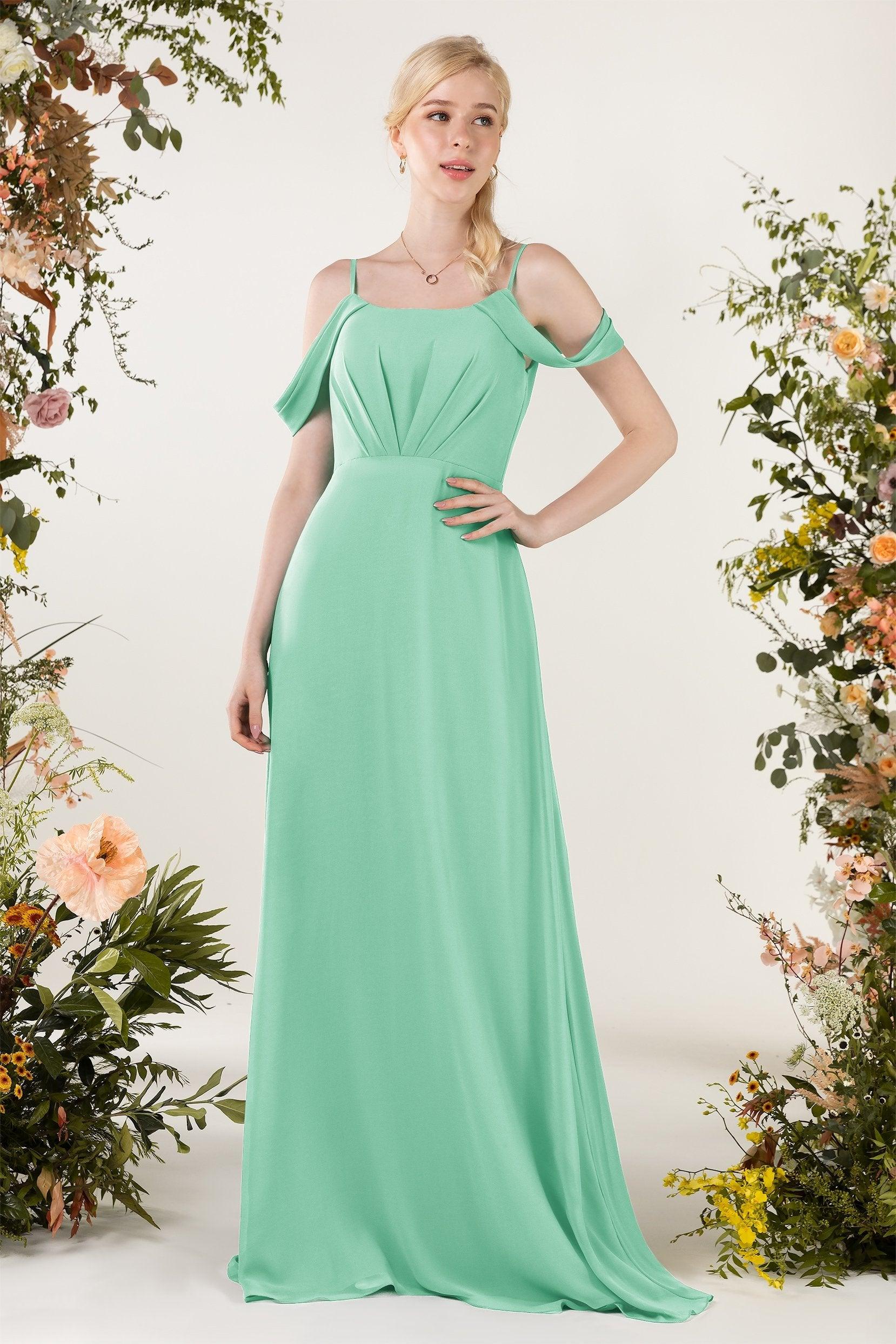 Sheath Sweep-Brush Train Chiffon Bridesmaid Dress CB0453 - COCOMELODY