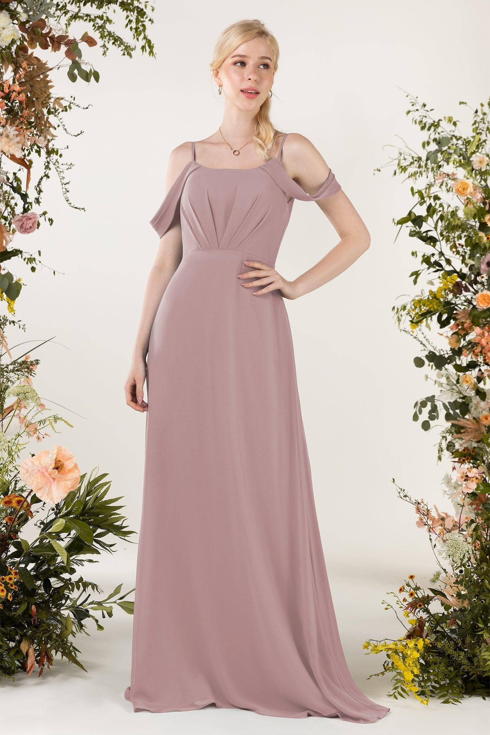 Sheath Sweep-Brush Train Chiffon Bridesmaid Dress CB0453 - COCOMELODY