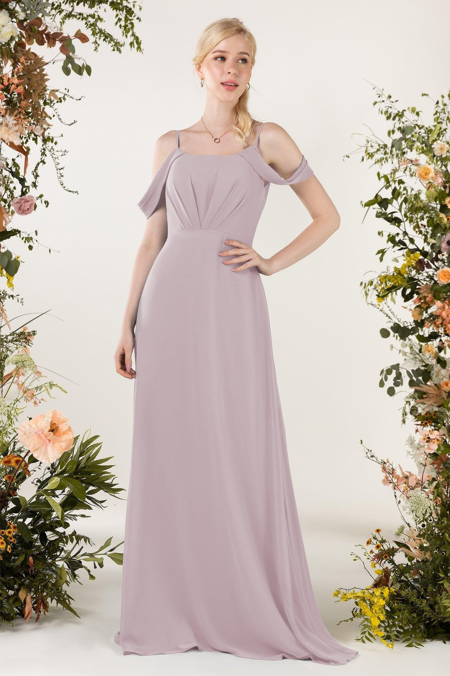 Sheath Sweep-Brush Train Chiffon Bridesmaid Dress CB0453 - COCOMELODY