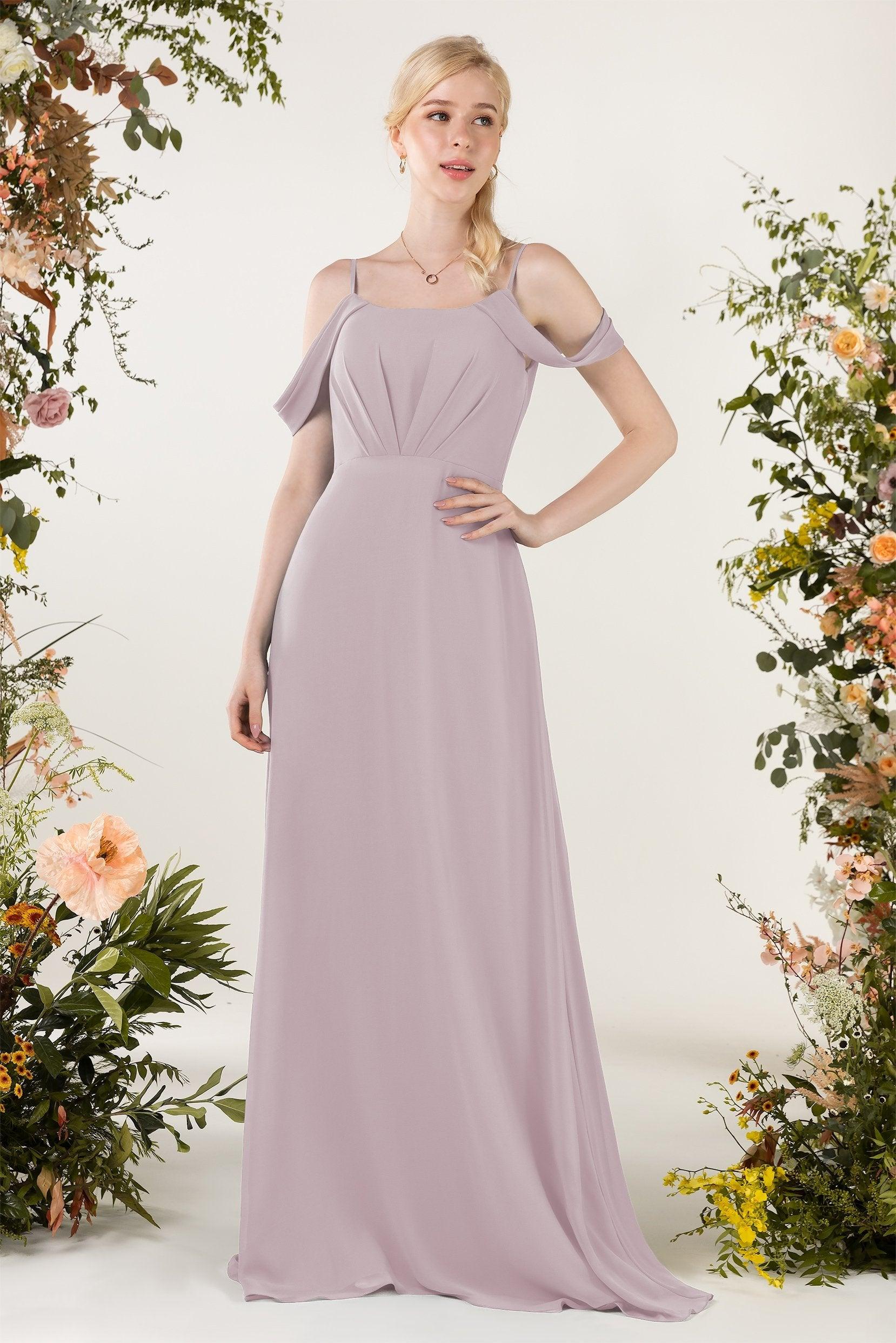 Sheath Sweep-Brush Train Chiffon Bridesmaid Dress CB0453 - COCOMELODY
