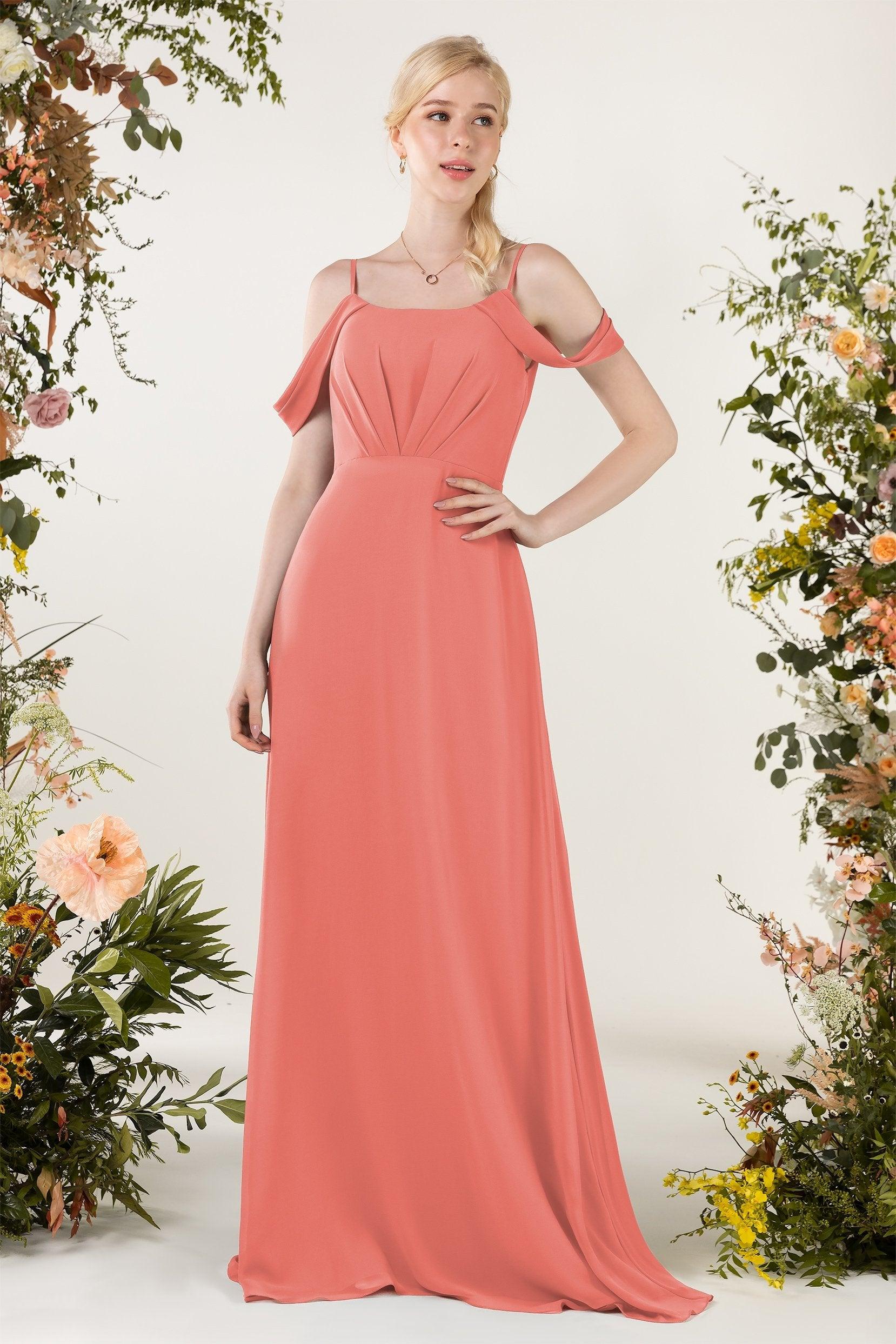 Sheath Sweep-Brush Train Chiffon Bridesmaid Dress CB0453 - COCOMELODY
