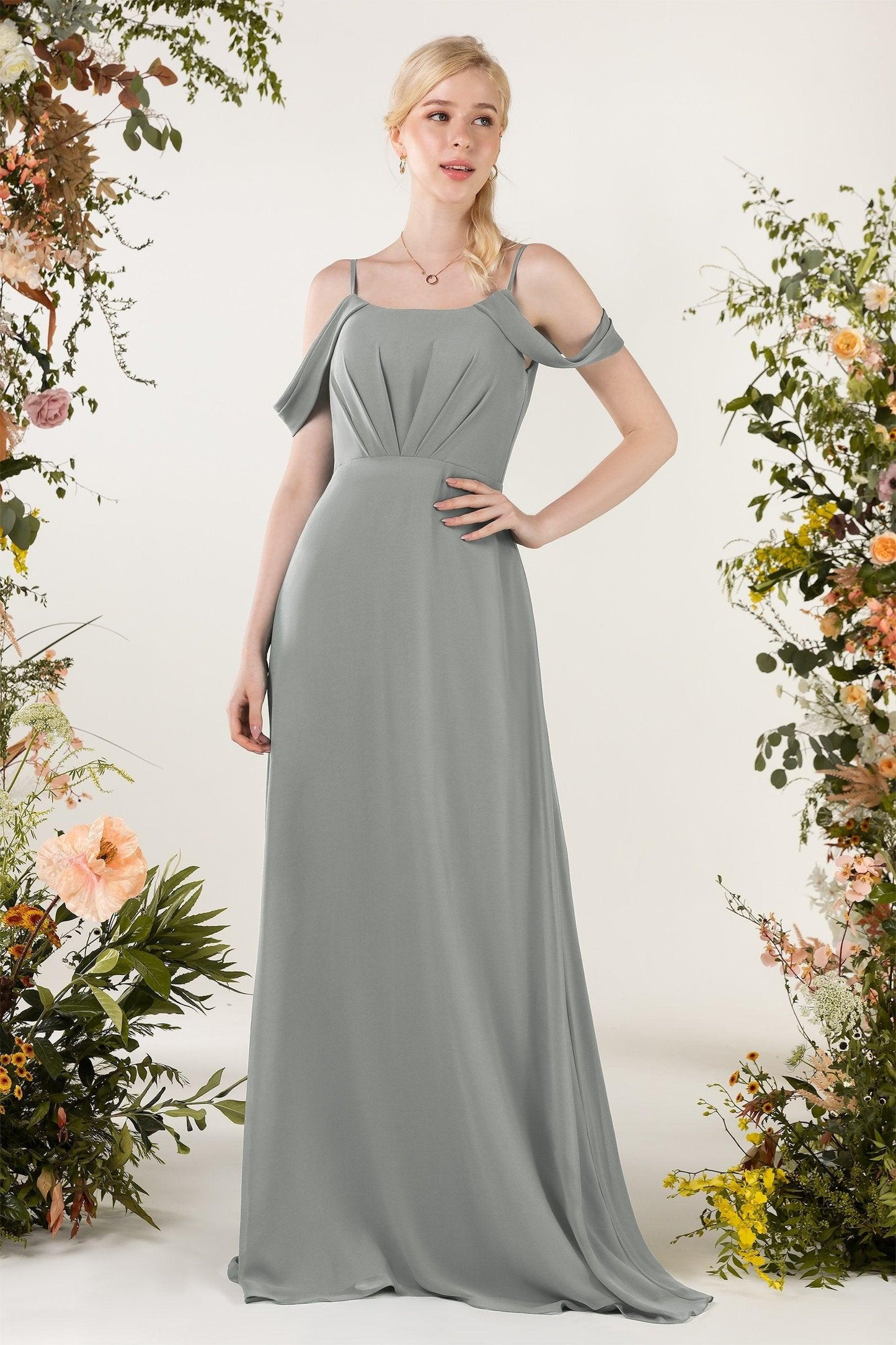 Sheath Sweep-Brush Train Chiffon Bridesmaid Dress CB0453 - COCOMELODY