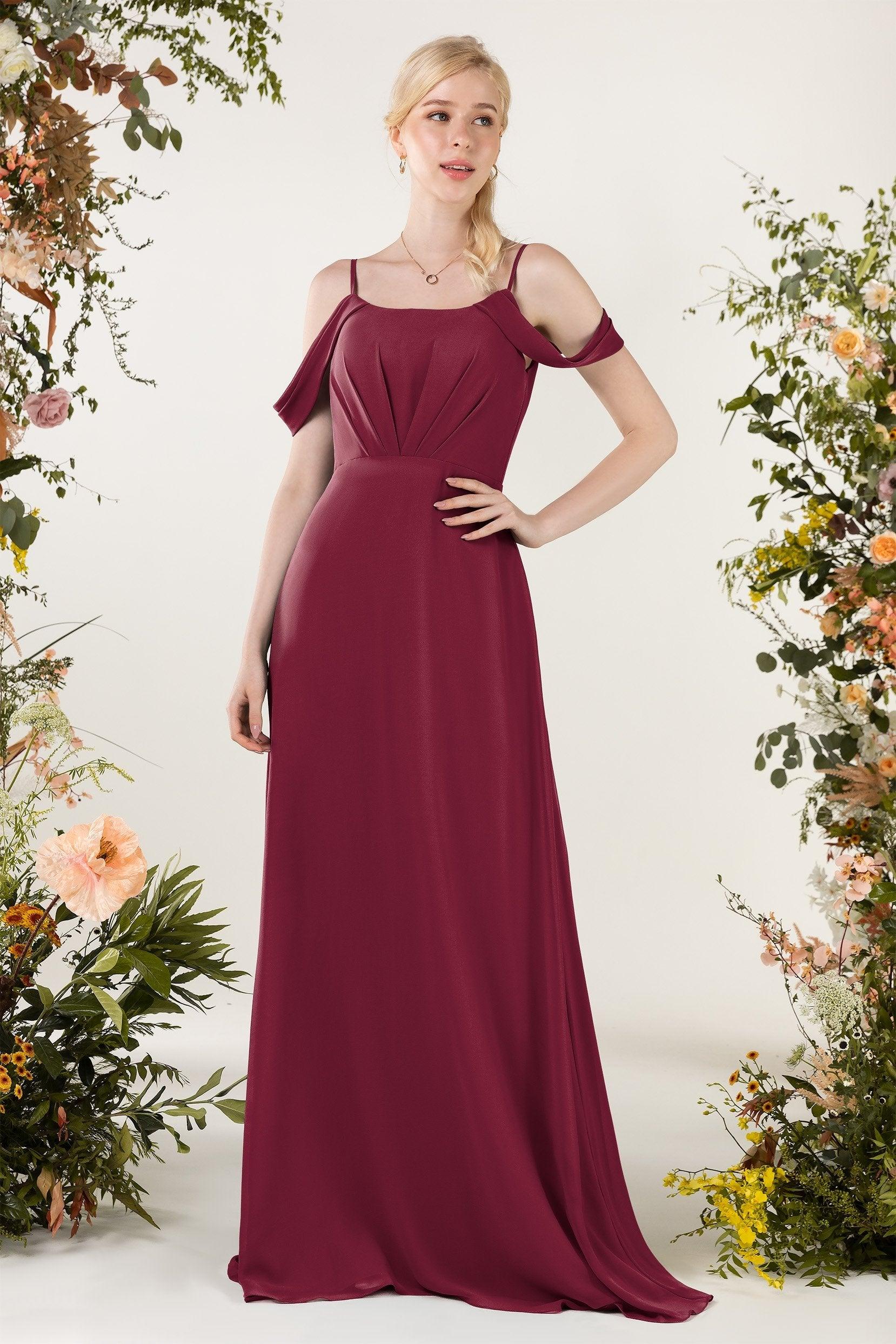 Sheath Sweep-Brush Train Chiffon Bridesmaid Dress CB0453 - COCOMELODY