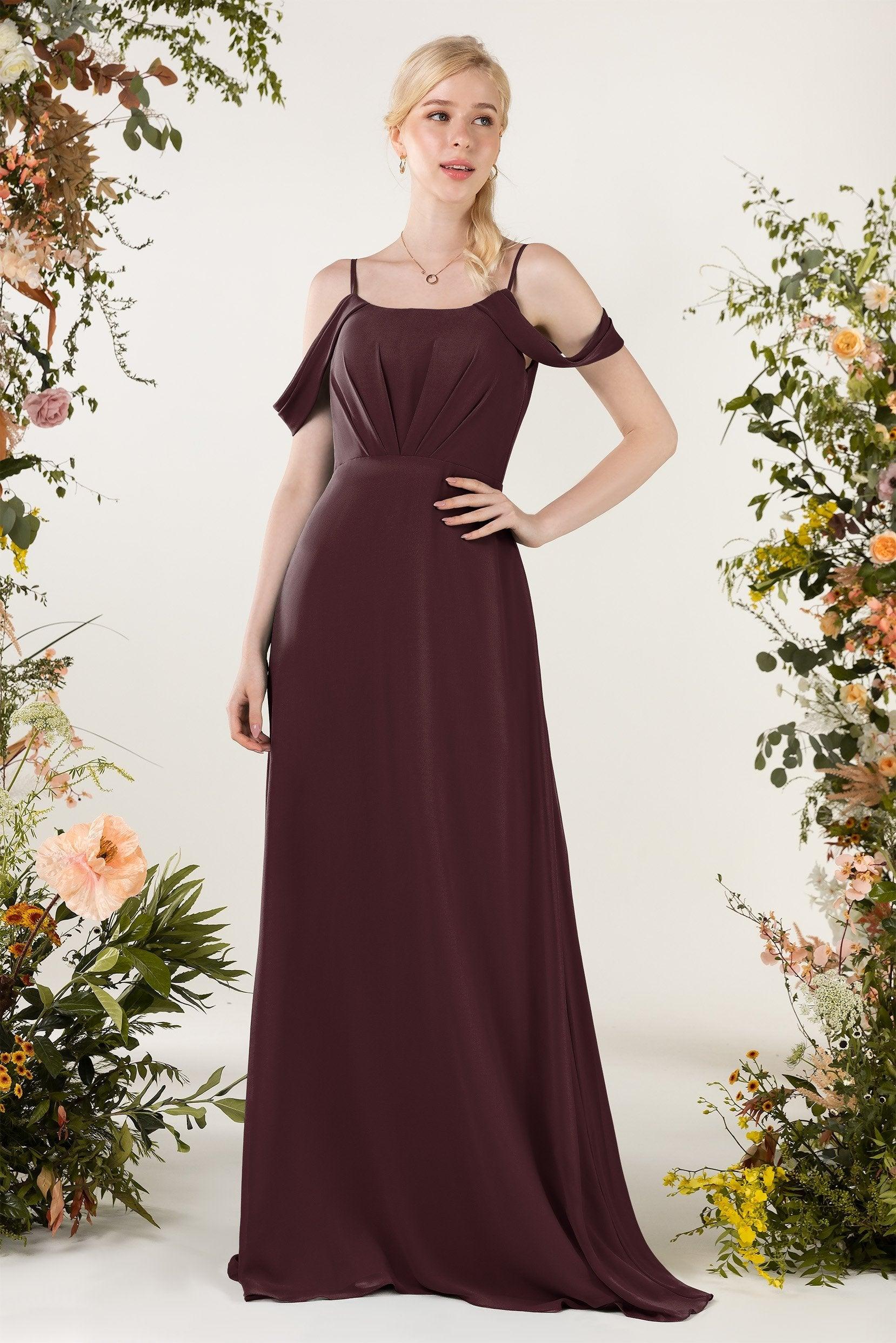 Sheath Sweep-Brush Train Chiffon Bridesmaid Dress CB0453 - COCOMELODY