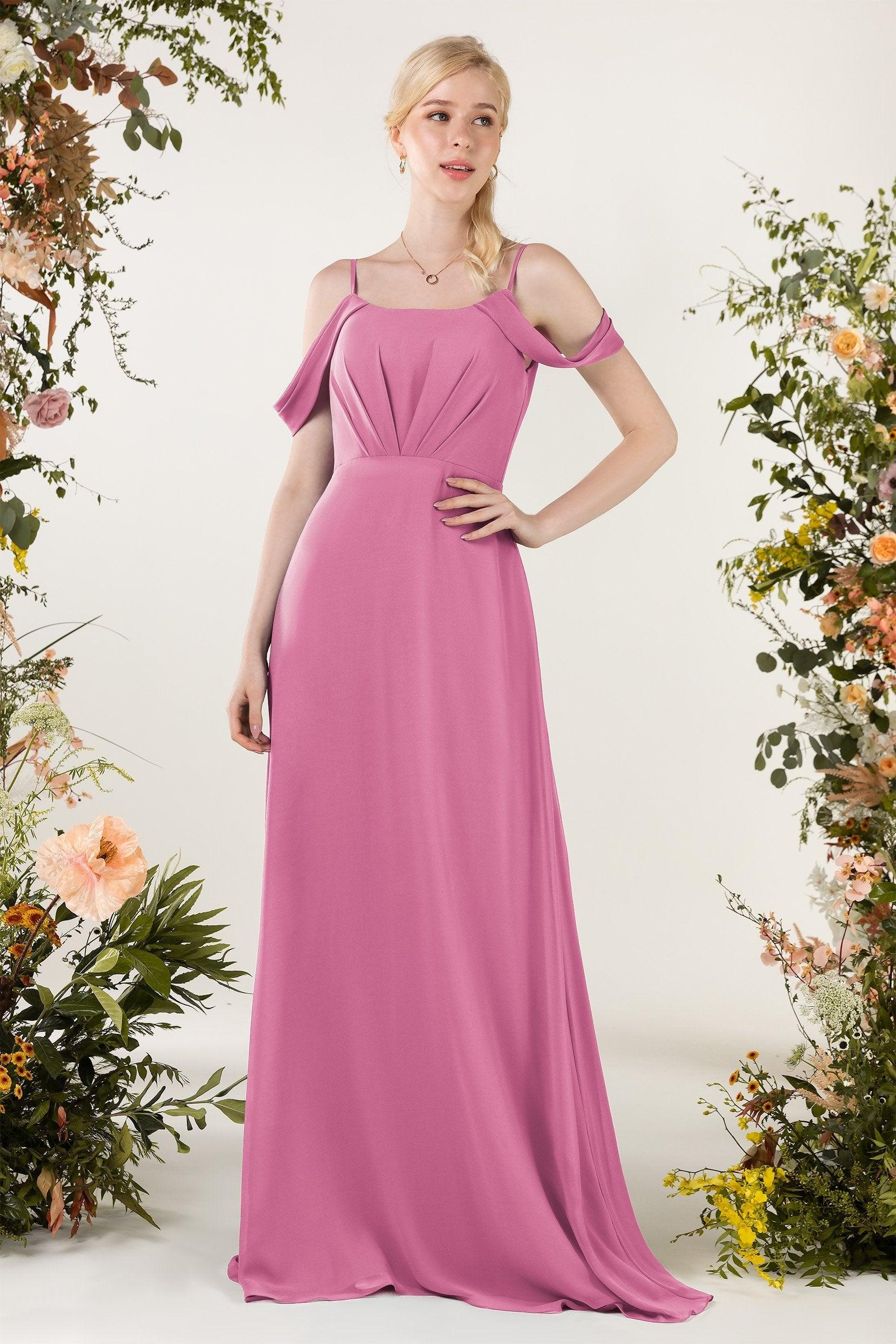 Sheath Sweep-Brush Train Chiffon Bridesmaid Dress CB0453 - COCOMELODY