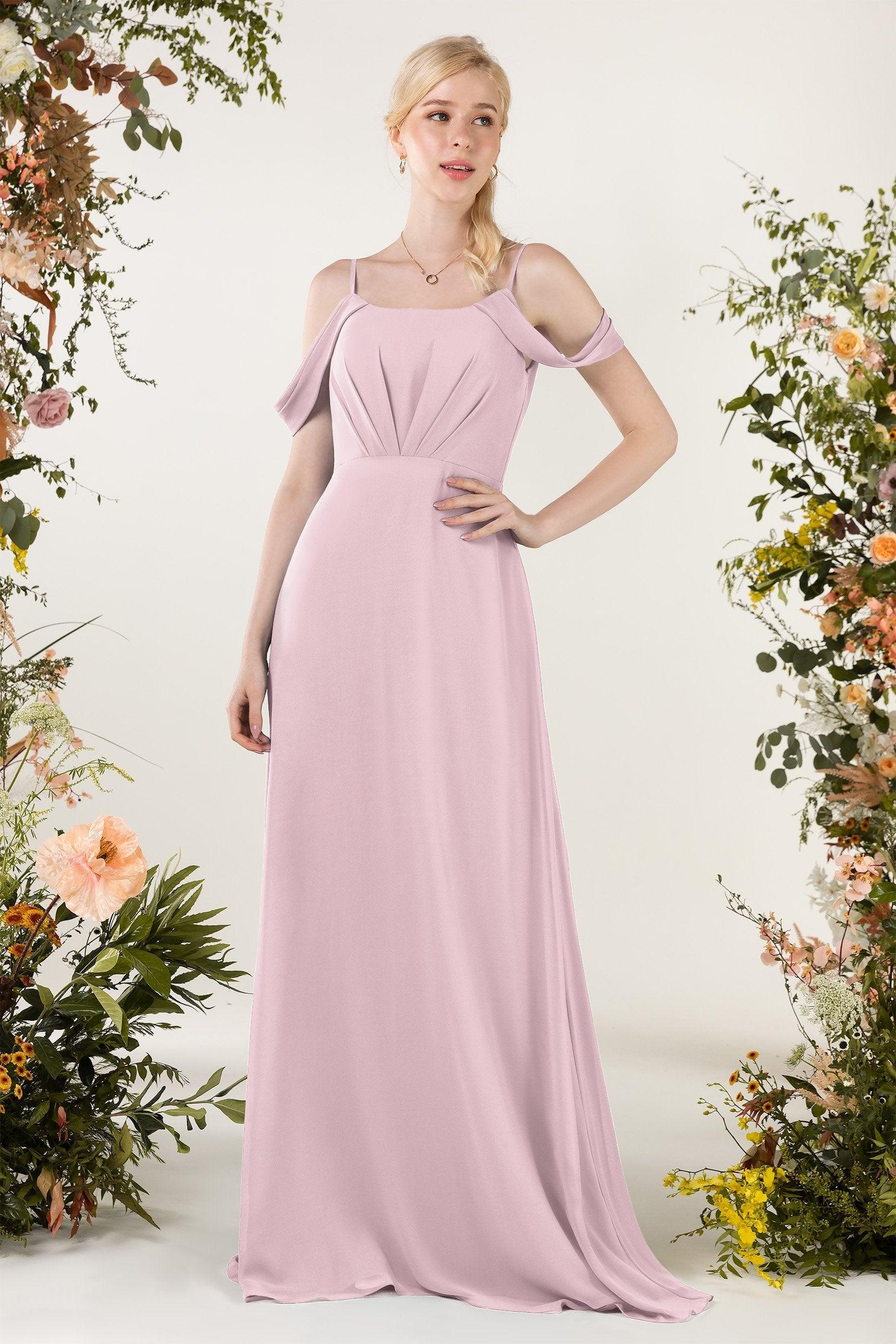 Sheath Sweep-Brush Train Chiffon Bridesmaid Dress CB0453 - COCOMELODY