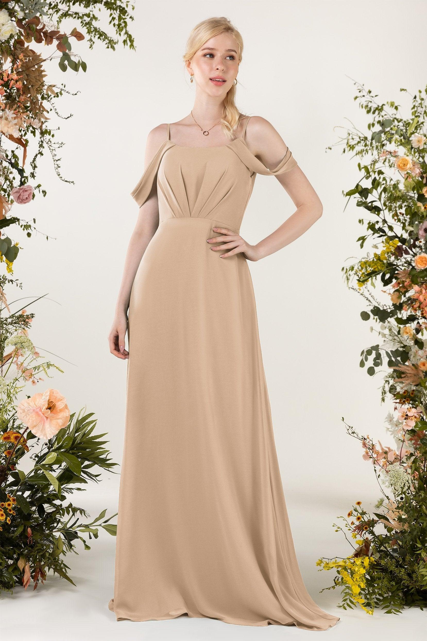 Sheath Sweep-Brush Train Chiffon Bridesmaid Dress CB0453 - COCOMELODY