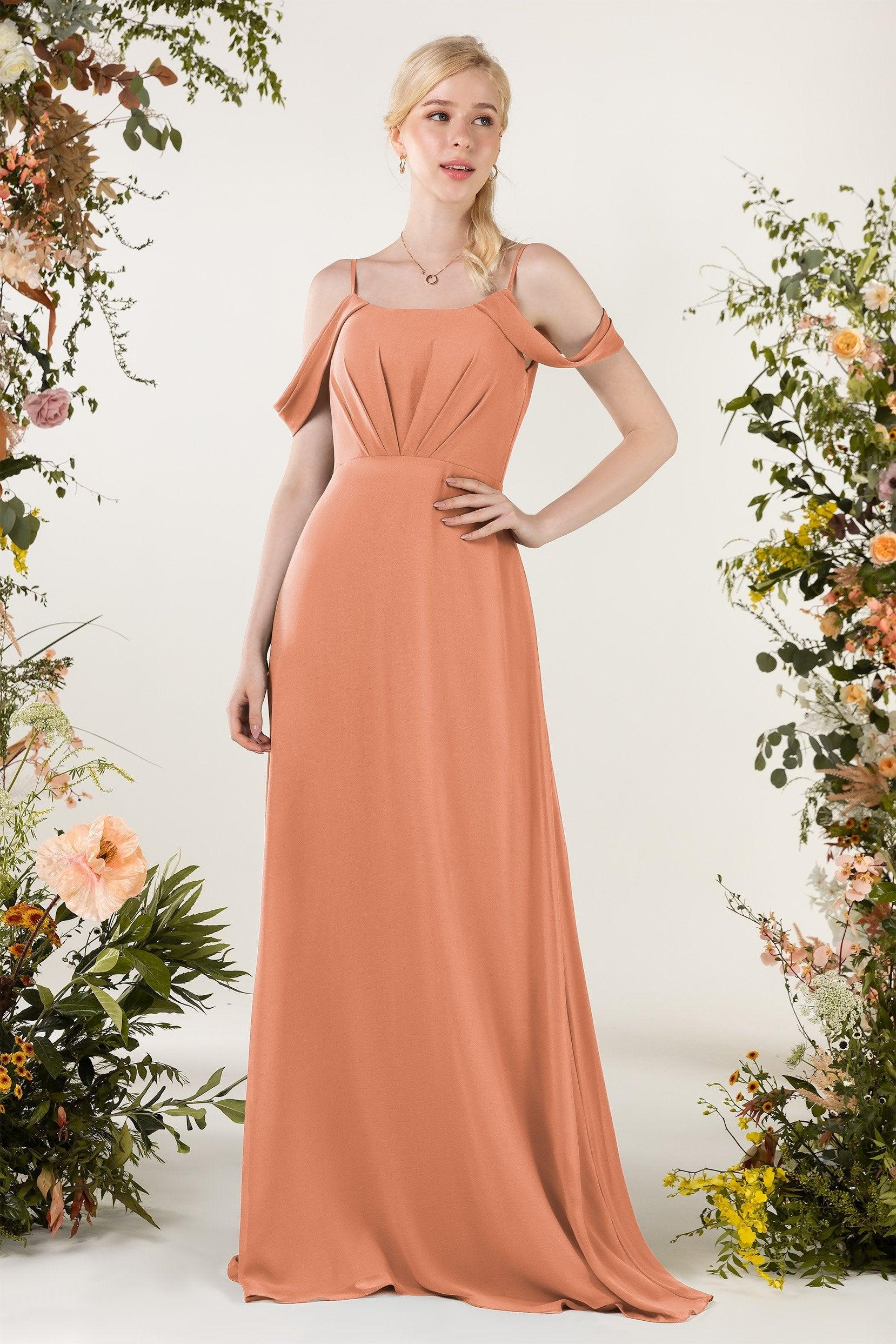 Sheath Sweep-Brush Train Chiffon Bridesmaid Dress CB0453 - COCOMELODY