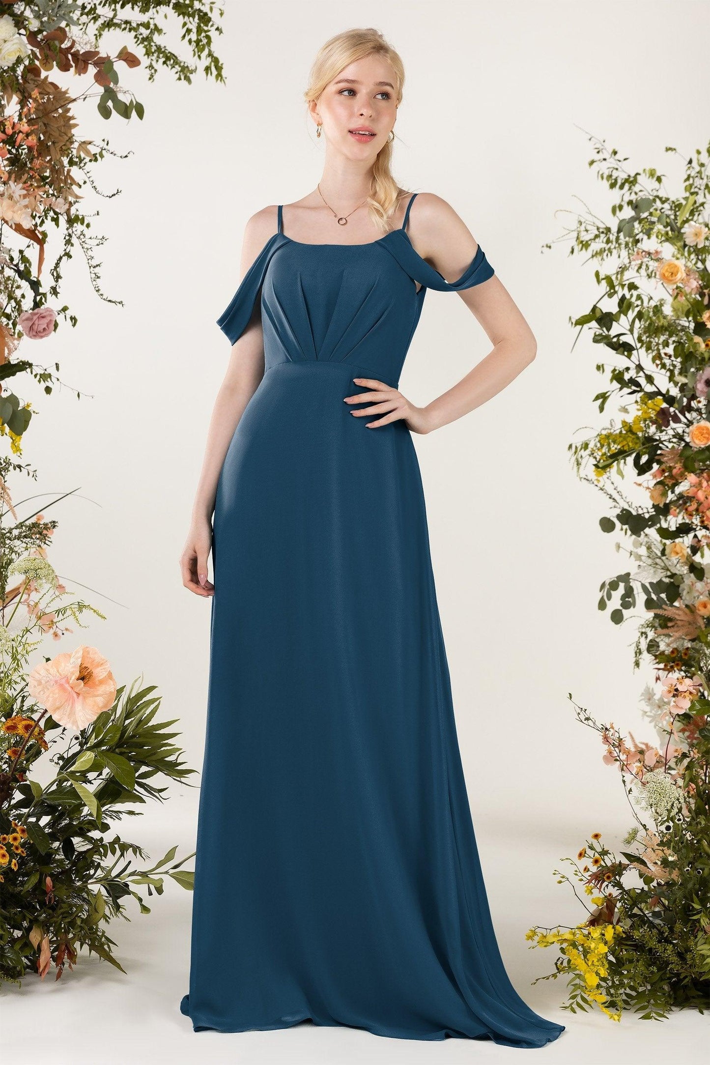 Sheath Sweep-Brush Train Chiffon Bridesmaid Dress CB0453 - COCOMELODY