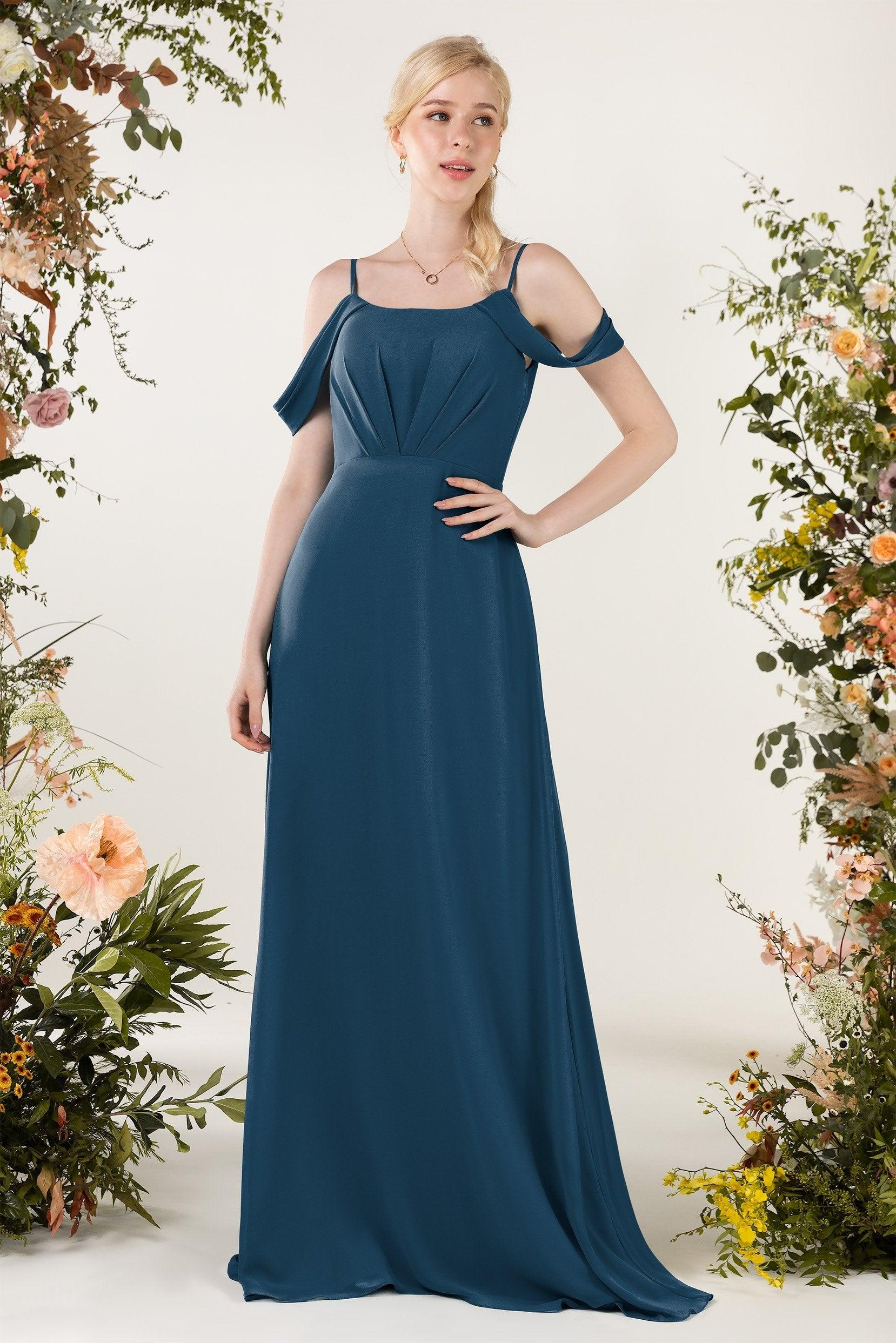 Sheath Sweep-Brush Train Chiffon Bridesmaid Dress CB0453 - COCOMELODY