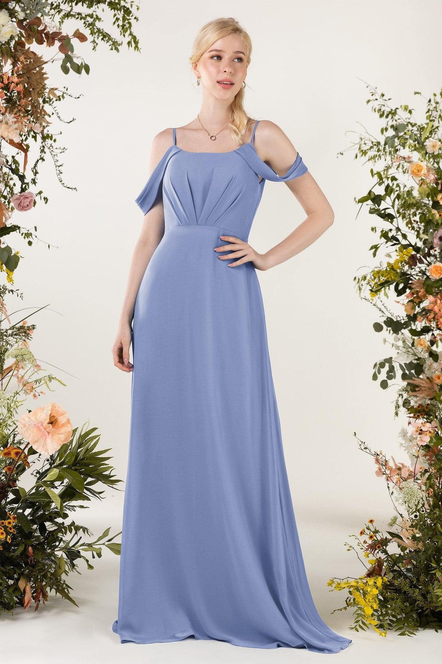 Sheath Sweep-Brush Train Chiffon Bridesmaid Dress CB0453 - COCOMELODY