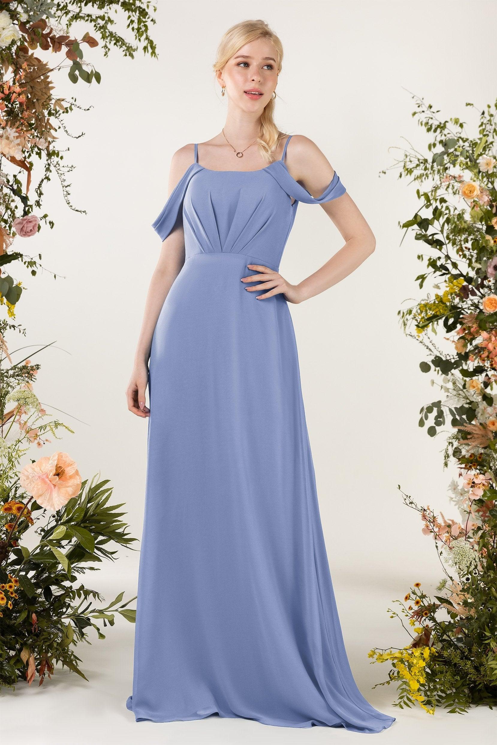 Sheath Sweep-Brush Train Chiffon Bridesmaid Dress CB0453 - COCOMELODY