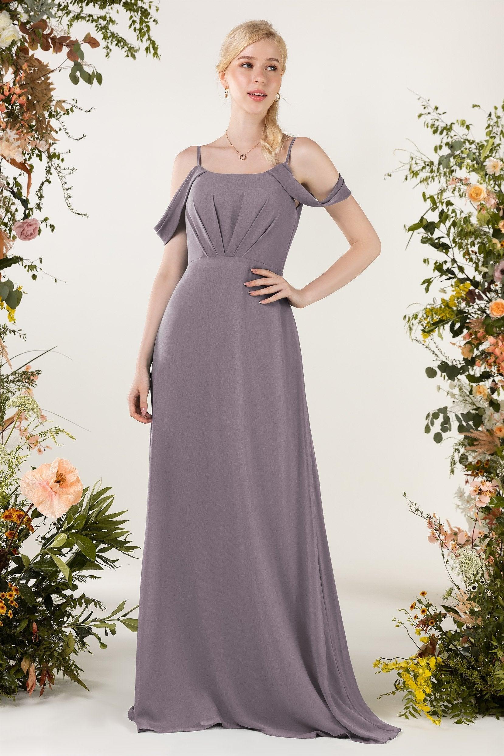 Sheath Sweep-Brush Train Chiffon Bridesmaid Dress CB0453 - COCOMELODY