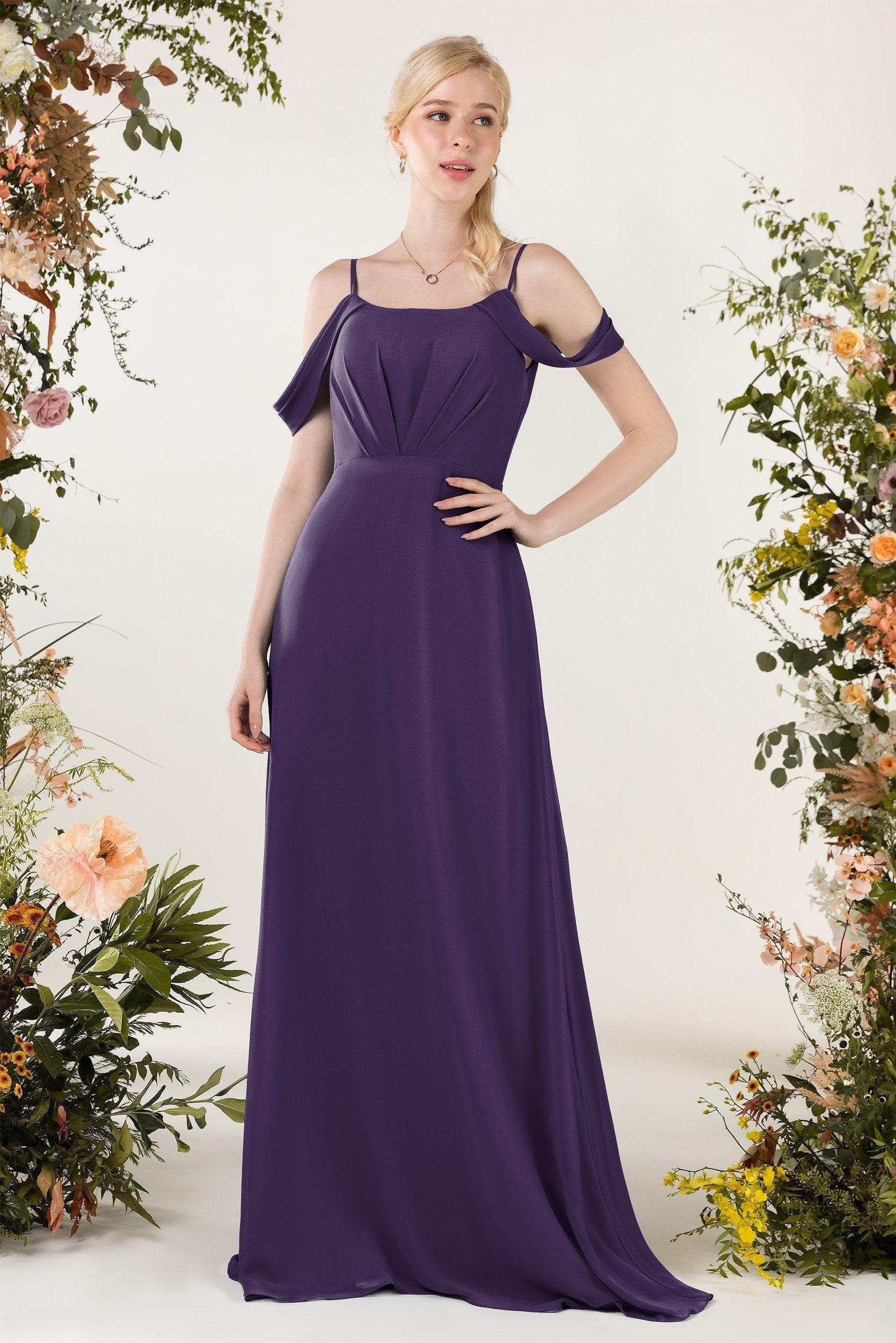 Sheath Sweep-Brush Train Chiffon Bridesmaid Dress CB0453 - COCOMELODY