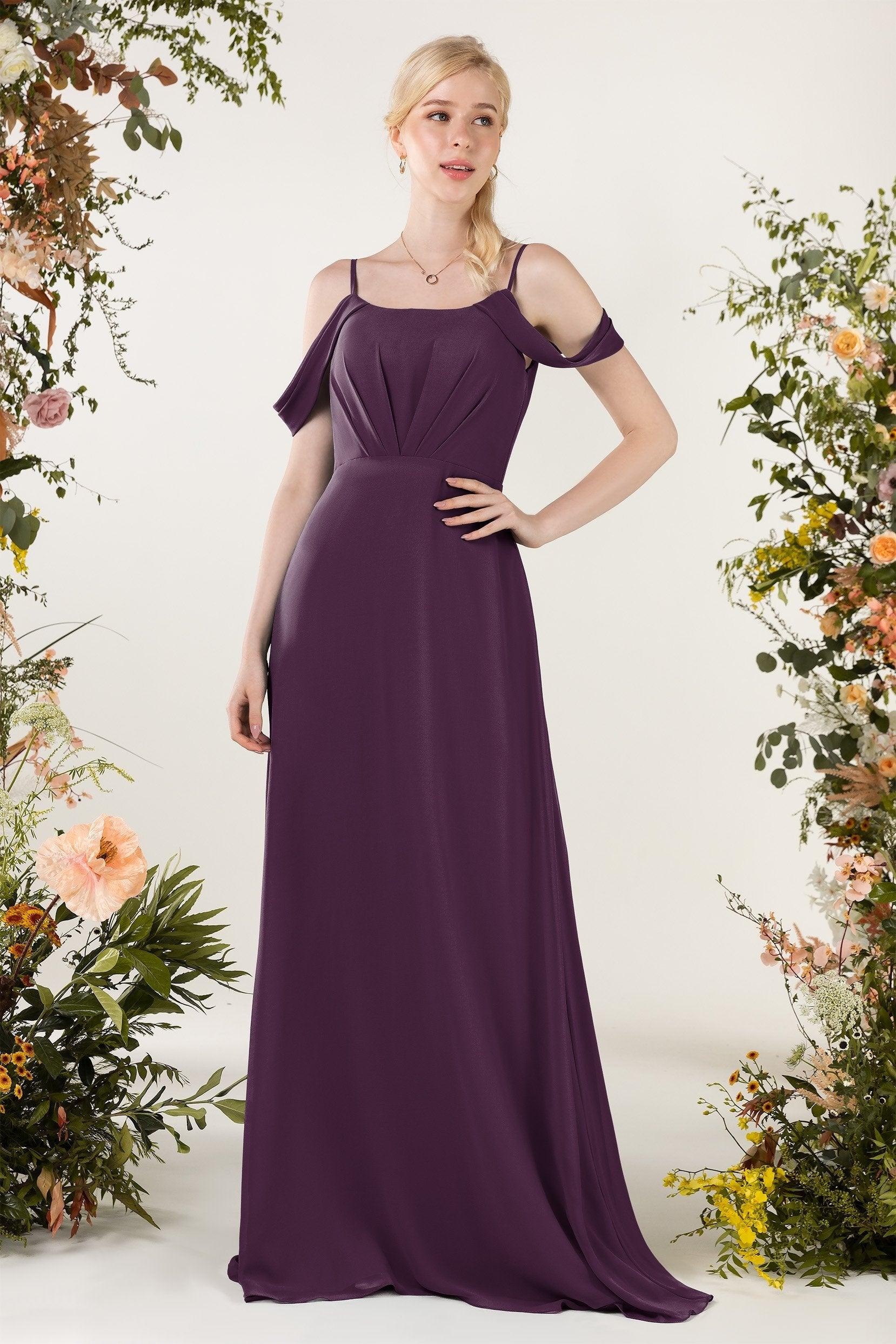 Sheath Sweep-Brush Train Chiffon Bridesmaid Dress CB0453 - COCOMELODY