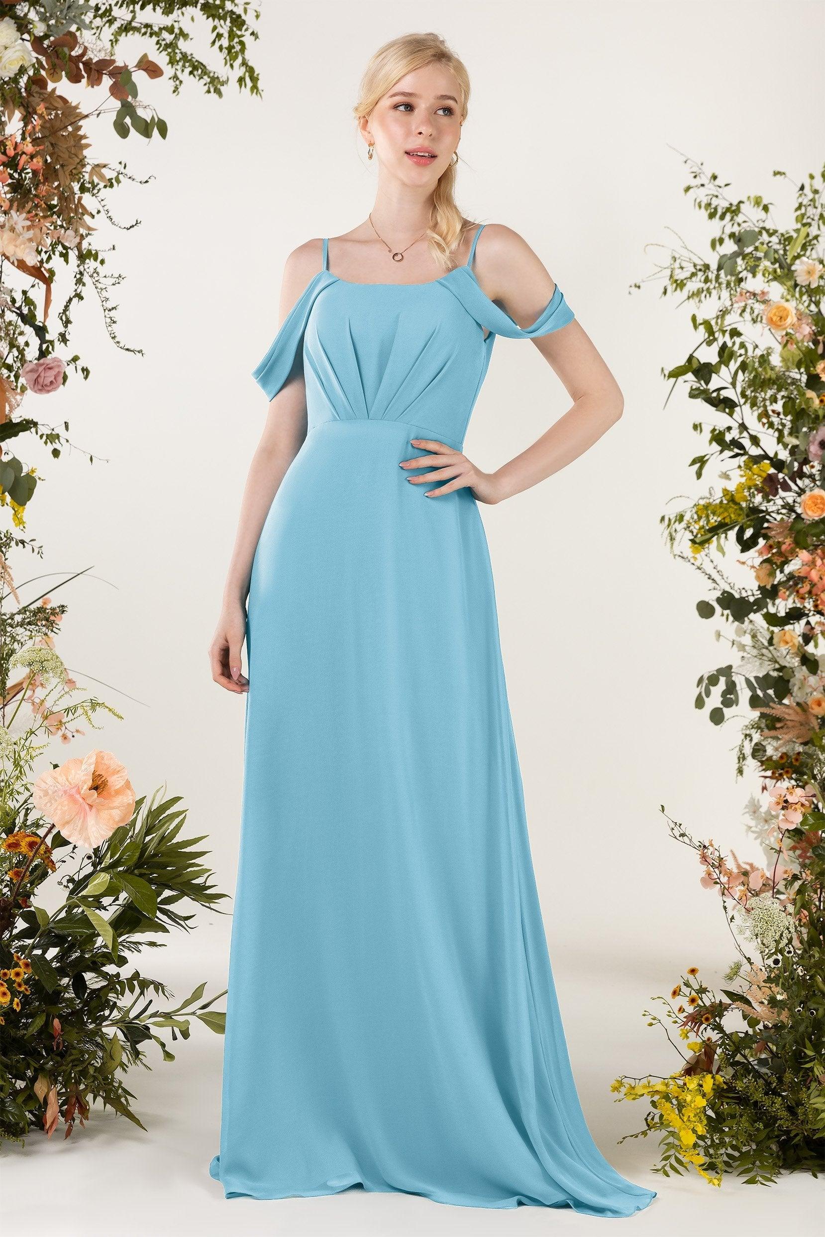 Sheath Sweep-Brush Train Chiffon Bridesmaid Dress CB0453 - COCOMELODY