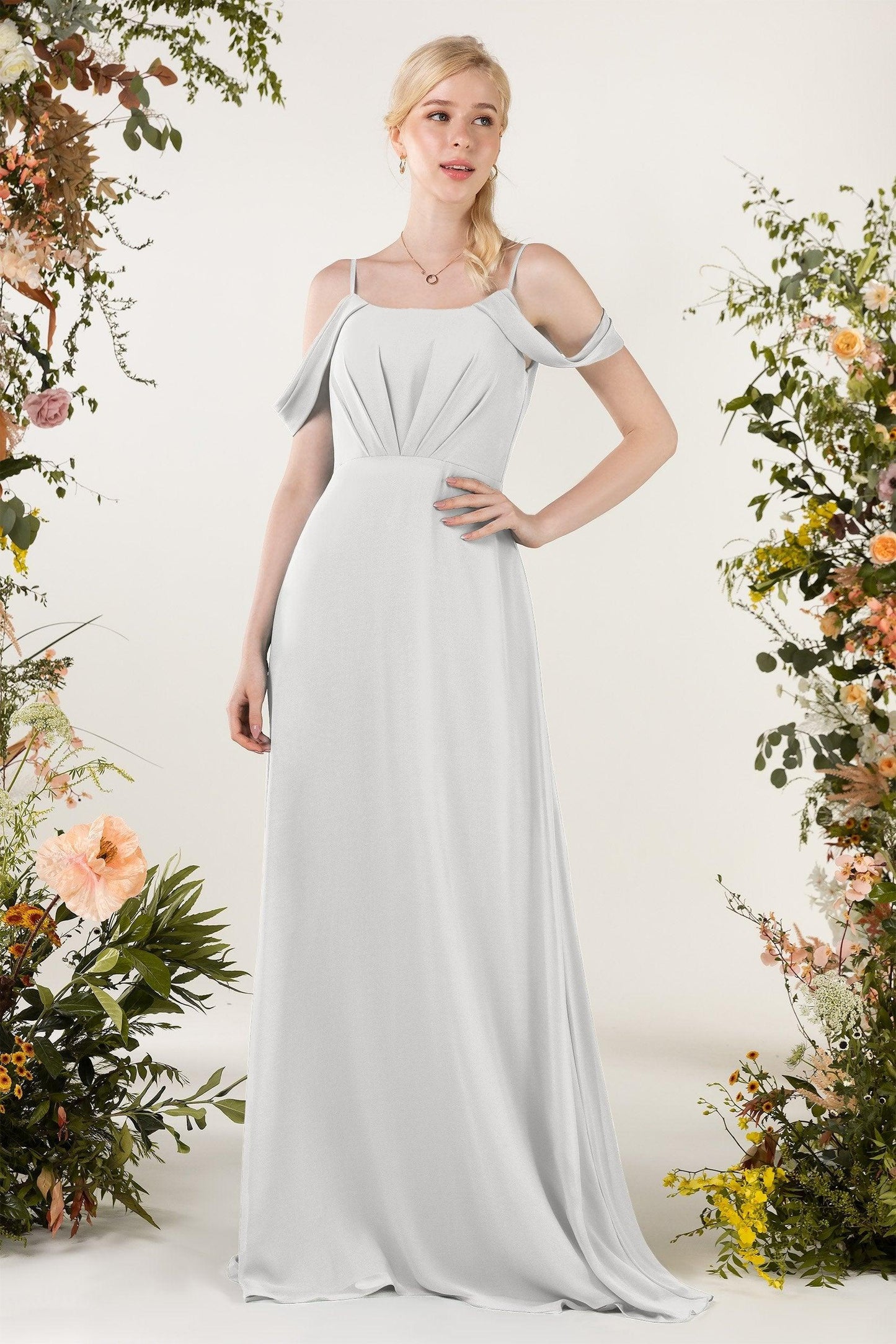 Sheath Sweep-Brush Train Chiffon Bridesmaid Dress CB0453 - COCOMELODY