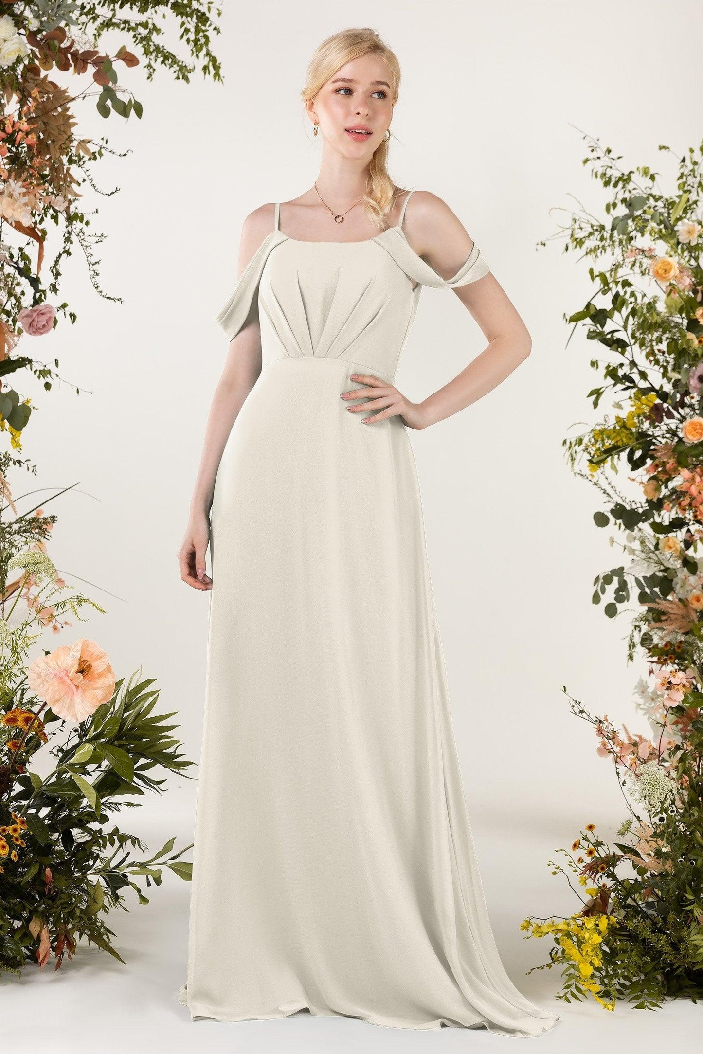 Sheath Sweep-Brush Train Chiffon Bridesmaid Dress CB0453 - COCOMELODY