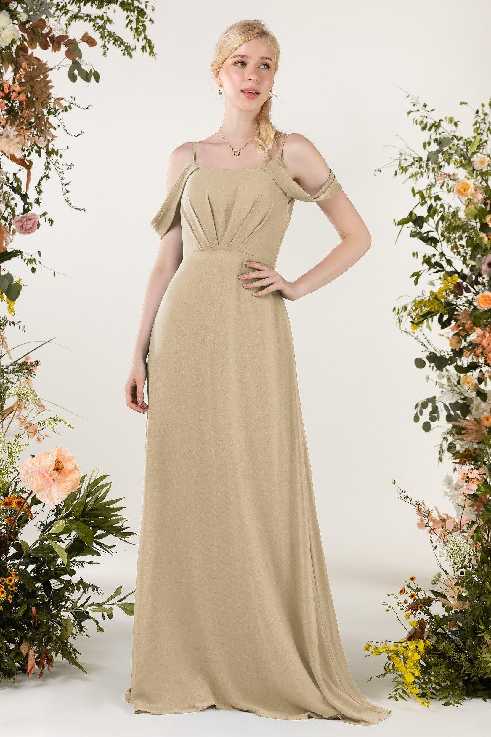 Sheath Sweep-Brush Train Chiffon Bridesmaid Dress CB0453 - COCOMELODY