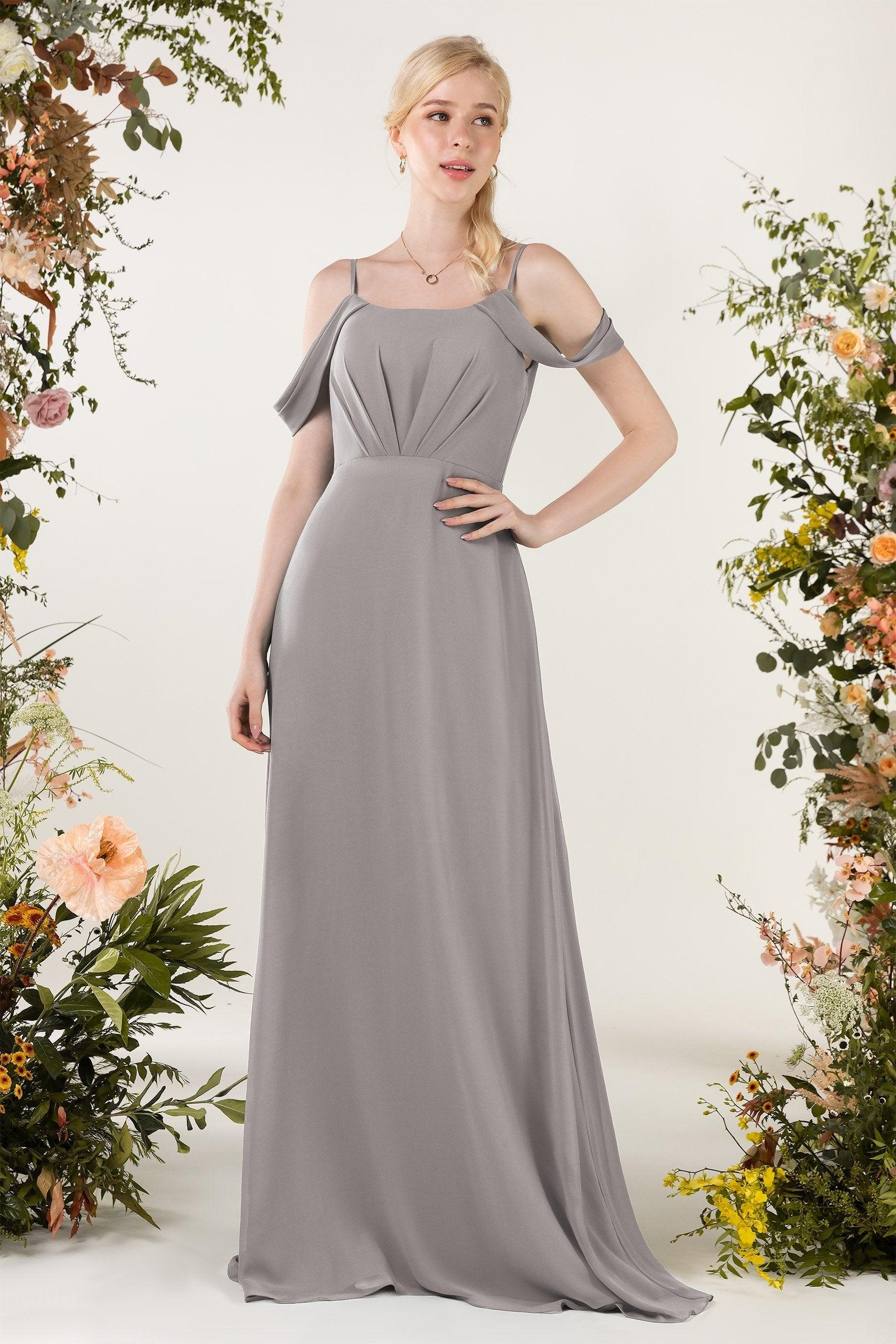 Sheath Sweep-Brush Train Chiffon Bridesmaid Dress CB0453 - COCOMELODY