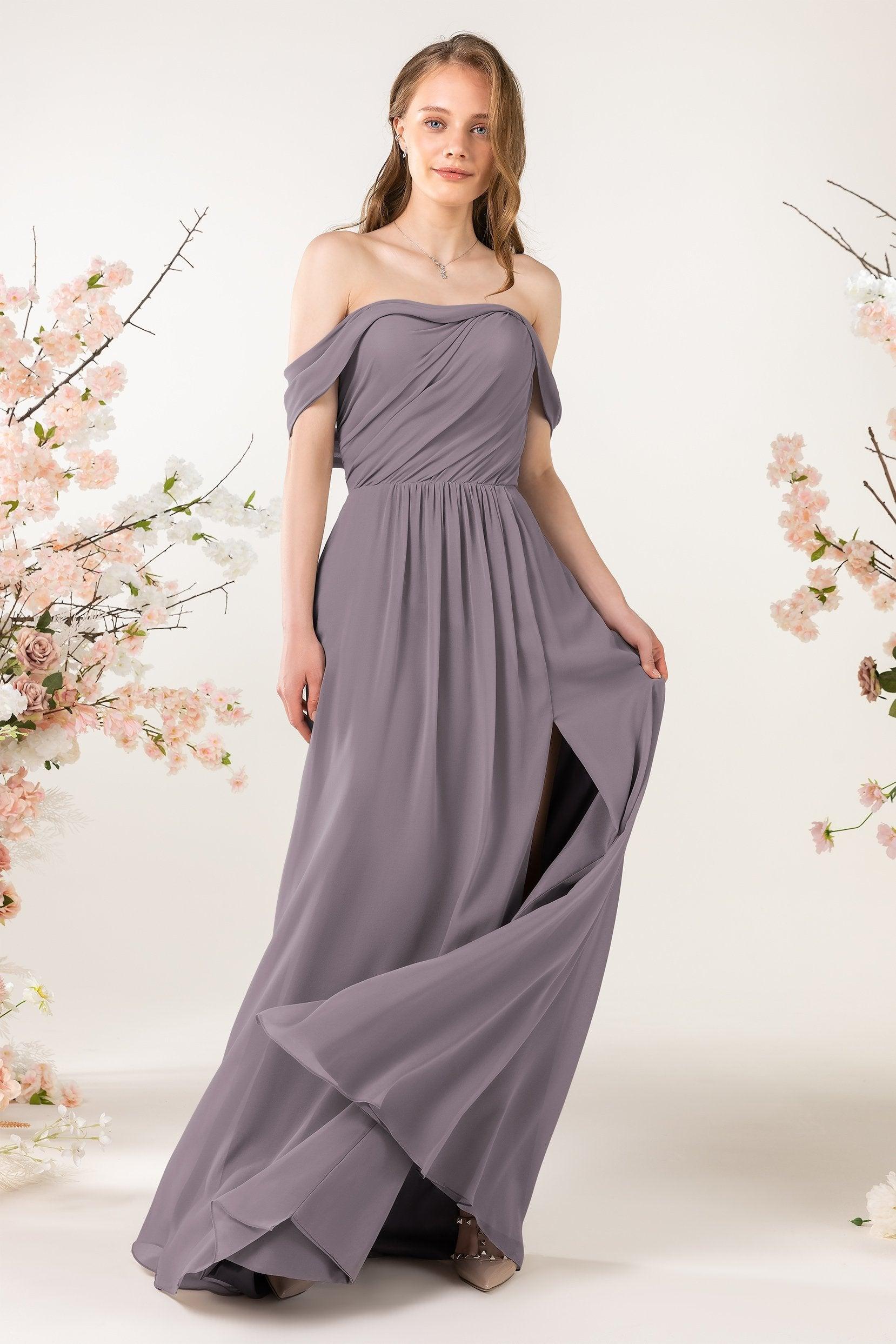 A-Line Sweep-Brush Train Chiffon Bridesmaid Dress CB0454 - COCOMELODY