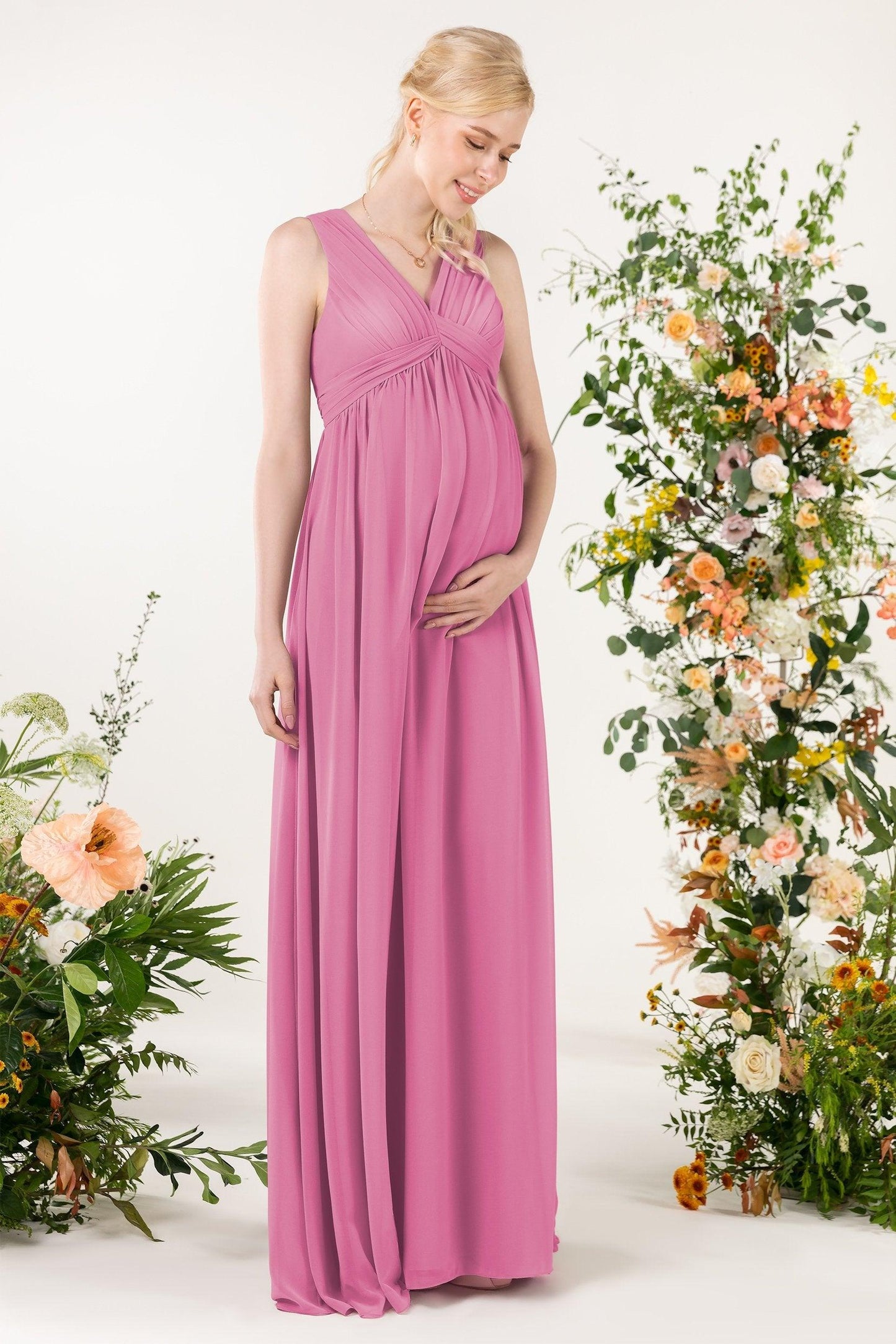 A-Line Sweep-Brush Train Chiffon Bridesmaid Dress CB0455M - COCOMELODY