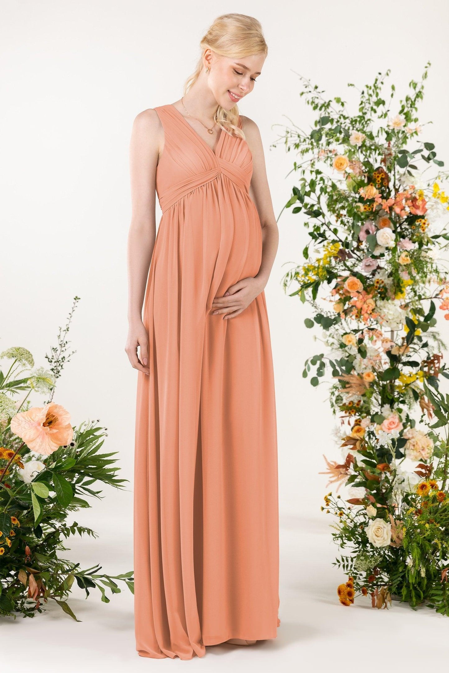 A-Line Sweep-Brush Train Chiffon Bridesmaid Dress CB0455M - COCOMELODY