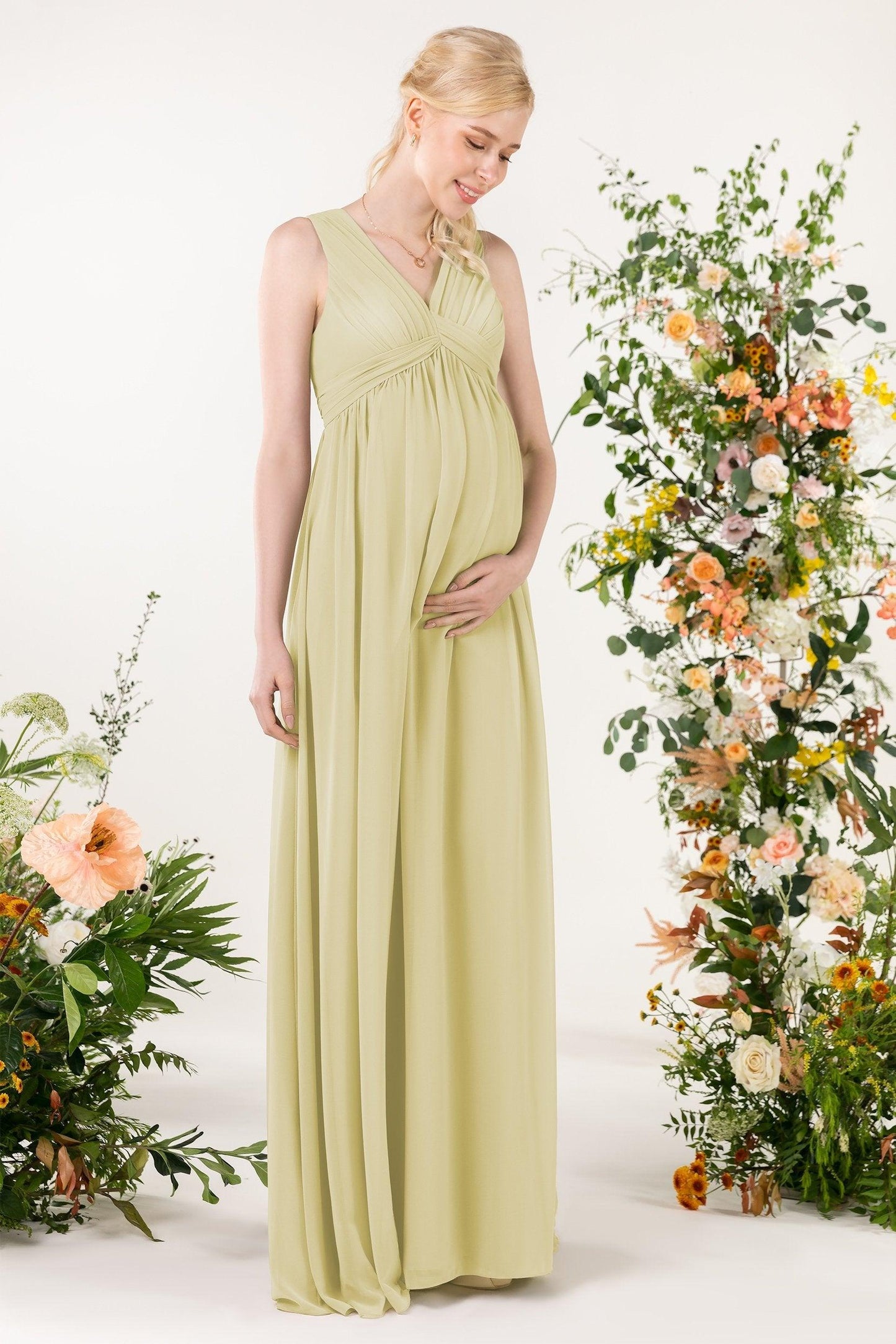 A-Line Sweep-Brush Train Chiffon Bridesmaid Dress CB0455M - COCOMELODY