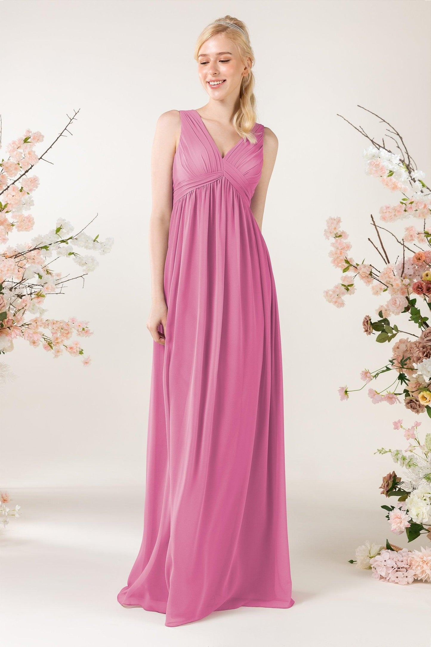 A-Line Sweep-Brush Train Chiffon Bridesmaid Dress CB0455 - COCOMELODY