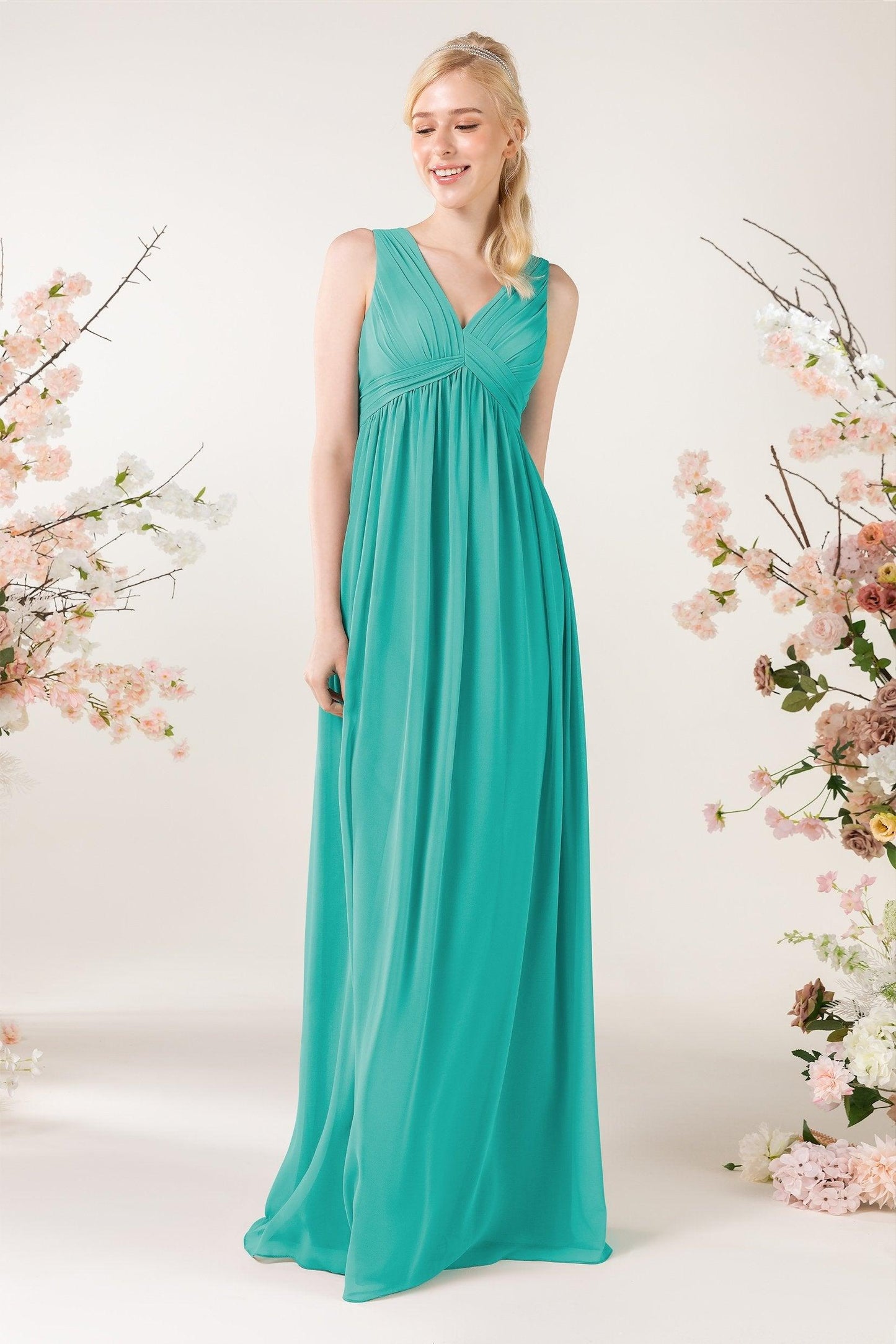 A-Line Sweep-Brush Train Chiffon Bridesmaid Dress CB0455 - COCOMELODY