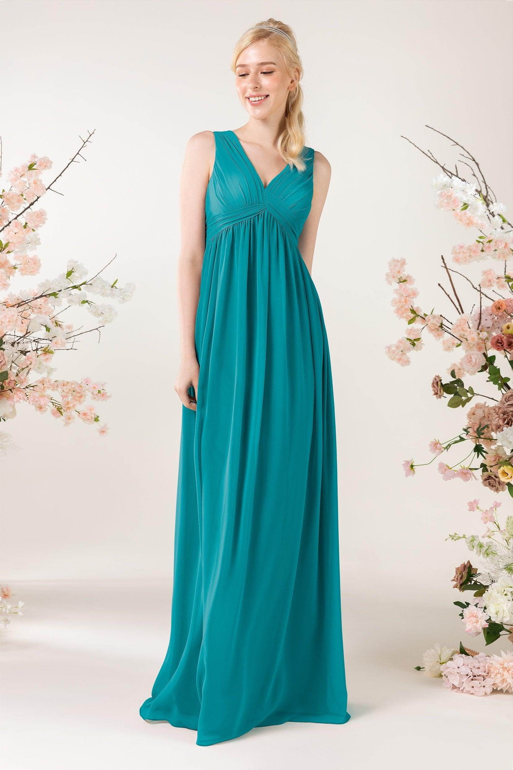 A-Line Sweep-Brush Train Chiffon Bridesmaid Dress CB0455 - COCOMELODY
