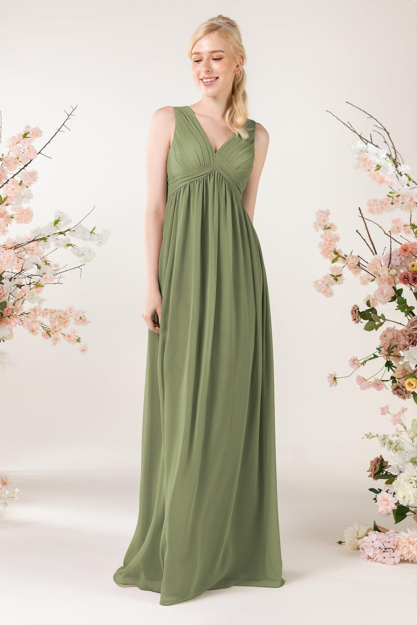 A-Line Sweep-Brush Train Chiffon Bridesmaid Dress CB0455 - COCOMELODY