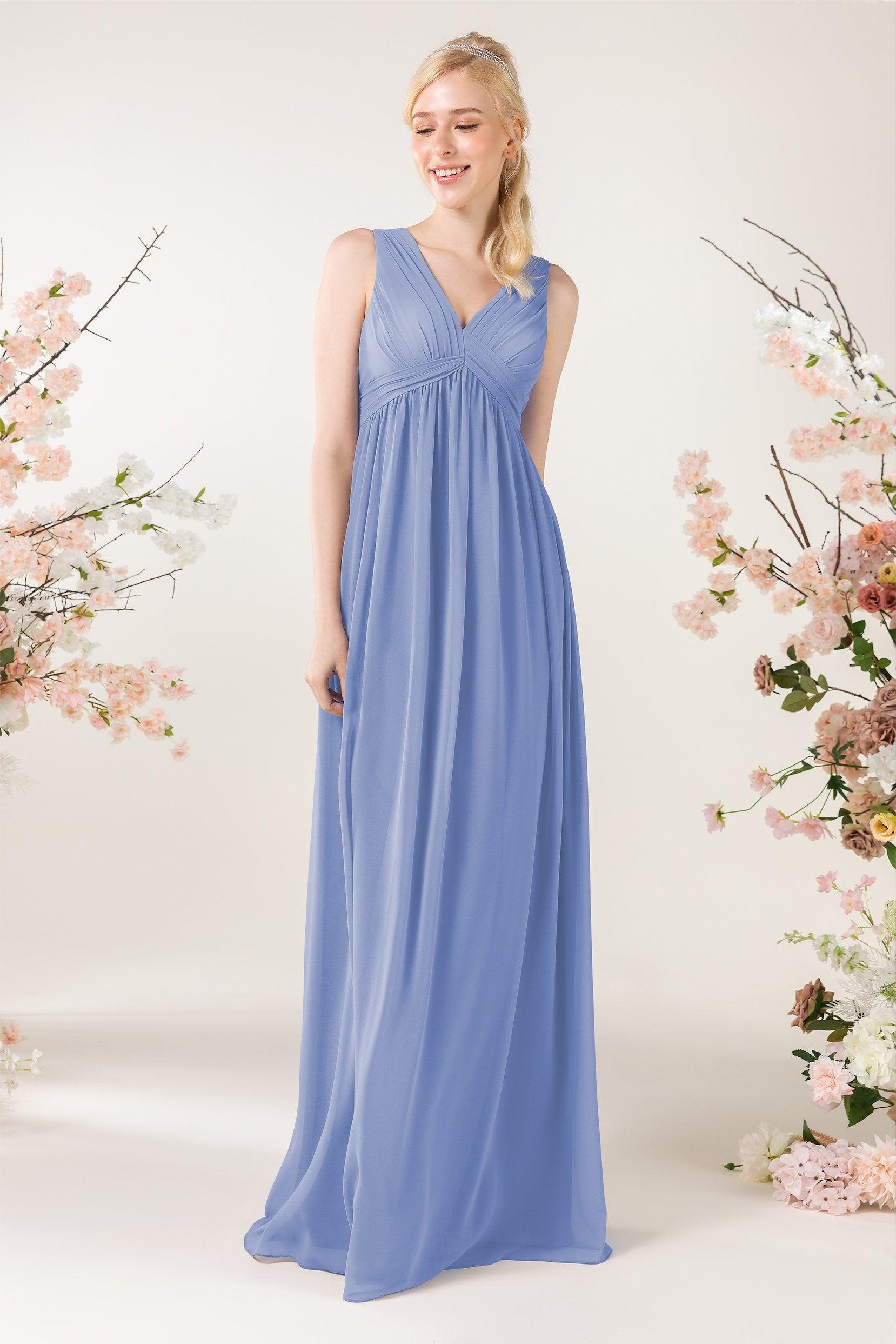 A-Line Sweep-Brush Train Chiffon Bridesmaid Dress CB0455 - COCOMELODY