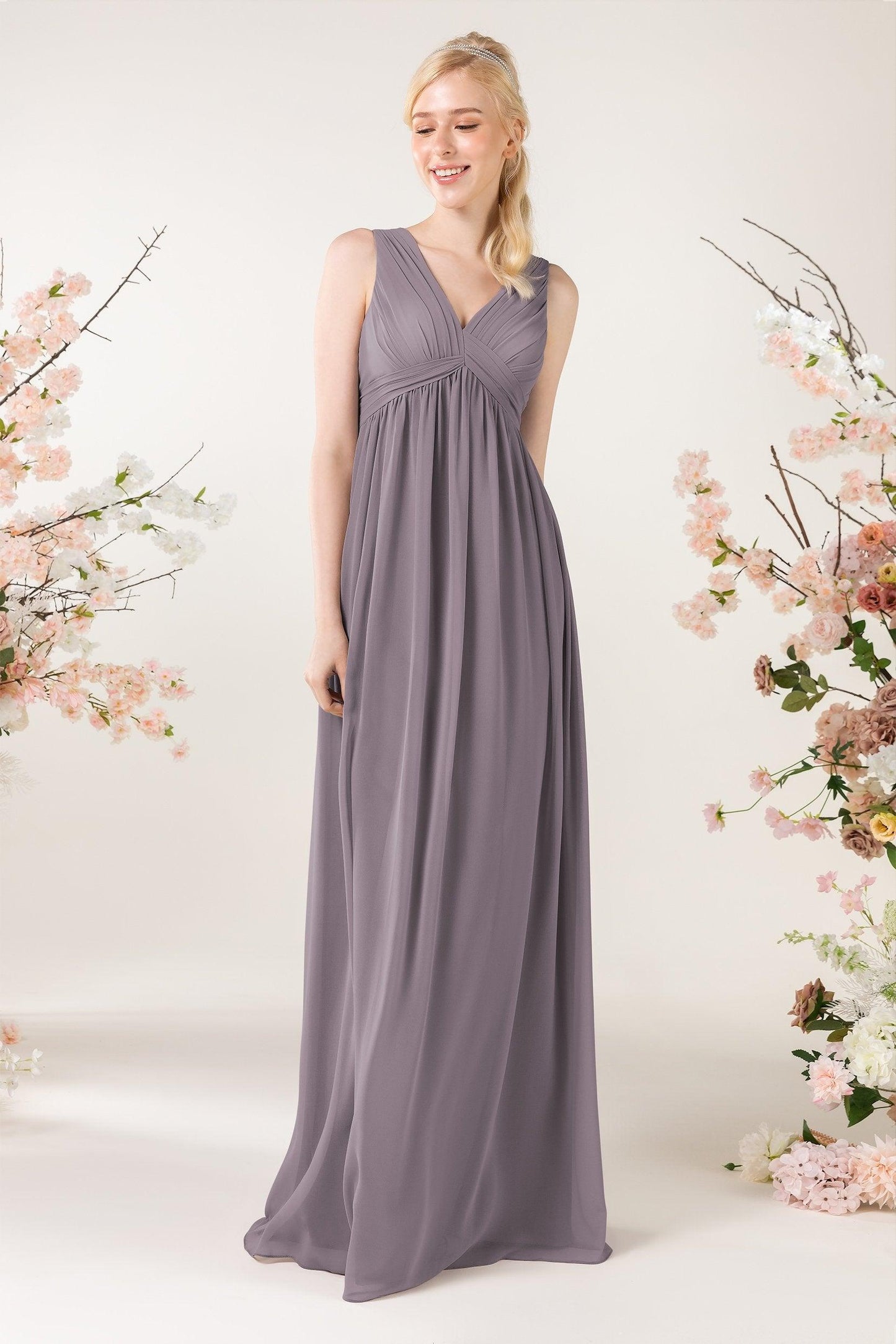 A-Line Sweep-Brush Train Chiffon Bridesmaid Dress CB0455 - COCOMELODY
