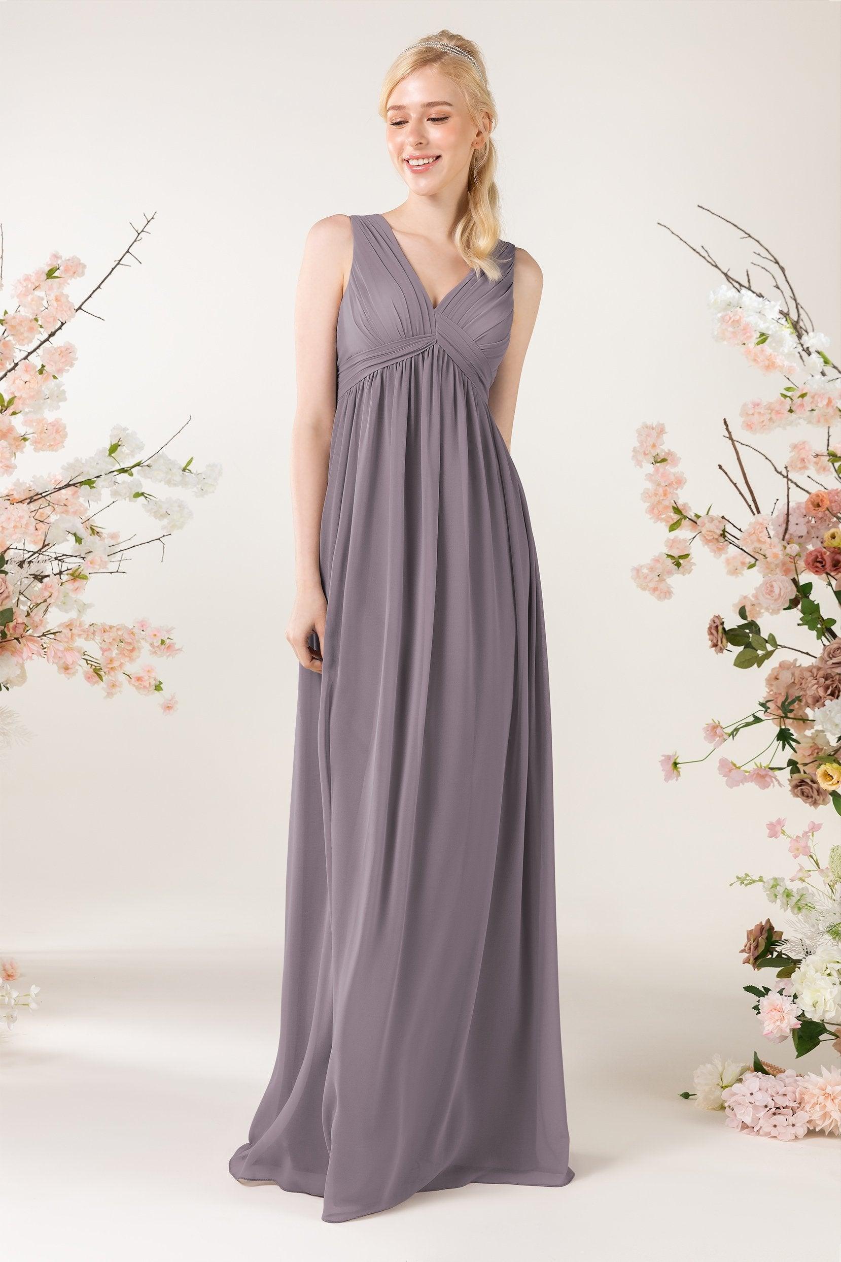 A-Line Sweep-Brush Train Chiffon Bridesmaid Dress CB0455 - COCOMELODY