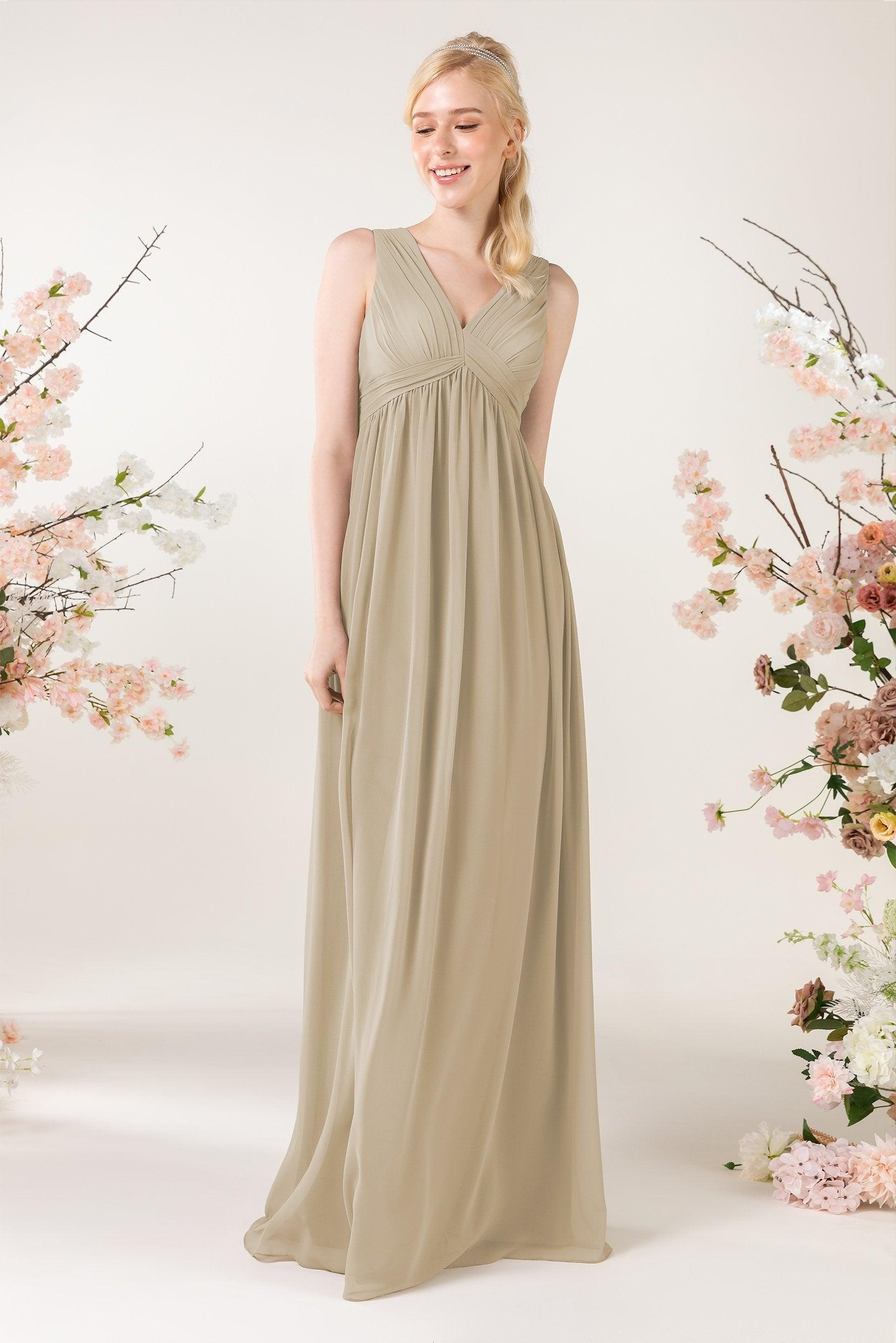 A-Line Sweep-Brush Train Chiffon Bridesmaid Dress CB0455 - COCOMELODY