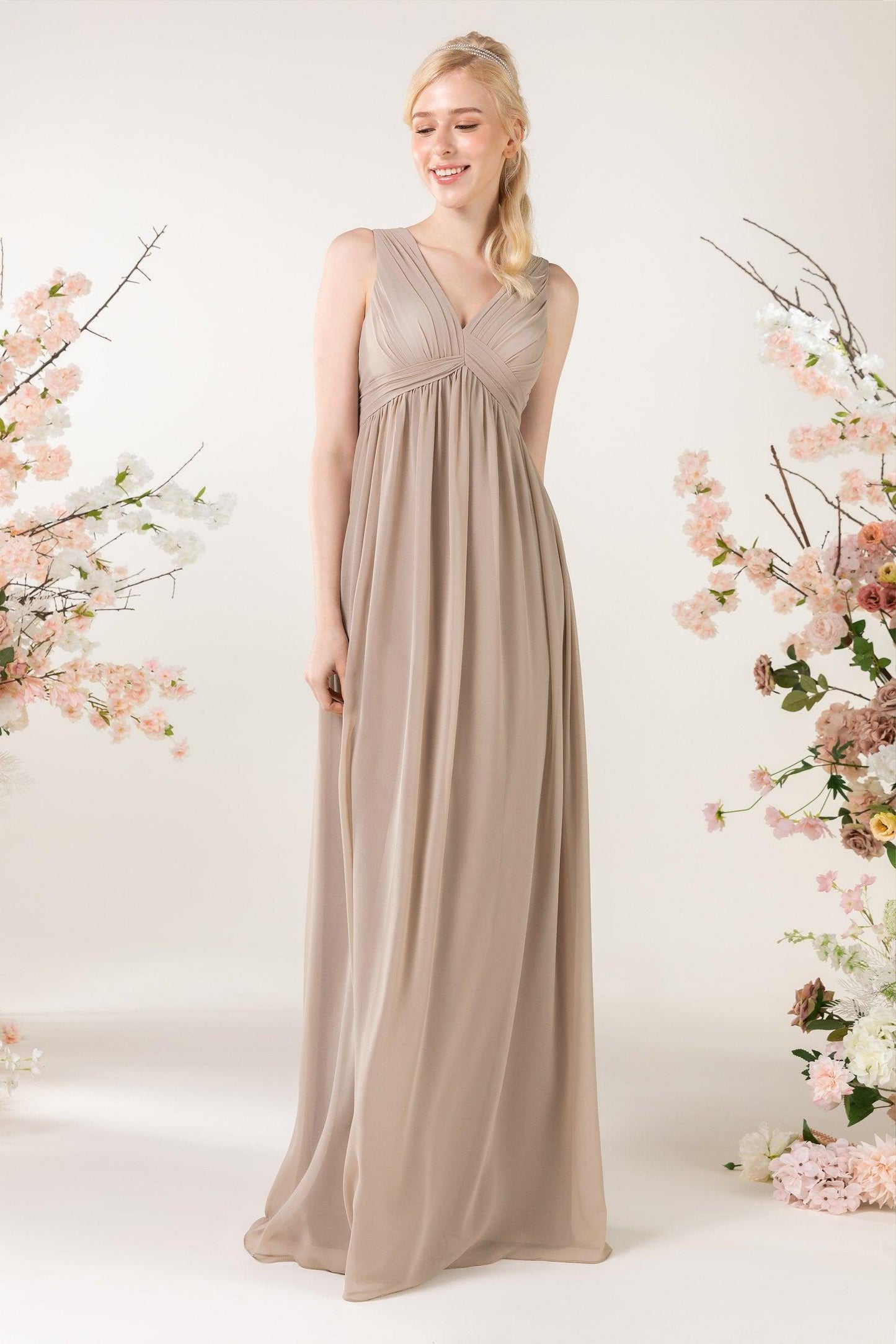 A-Line Sweep-Brush Train Chiffon Bridesmaid Dress CB0455 - COCOMELODY