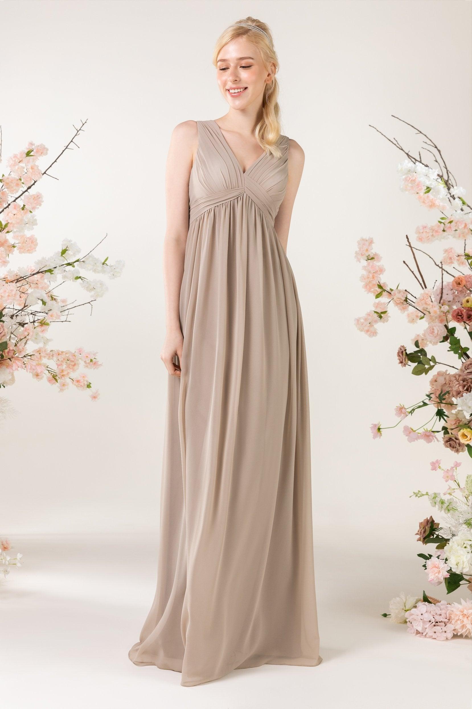A-Line Sweep-Brush Train Chiffon Bridesmaid Dress CB0455 - COCOMELODY