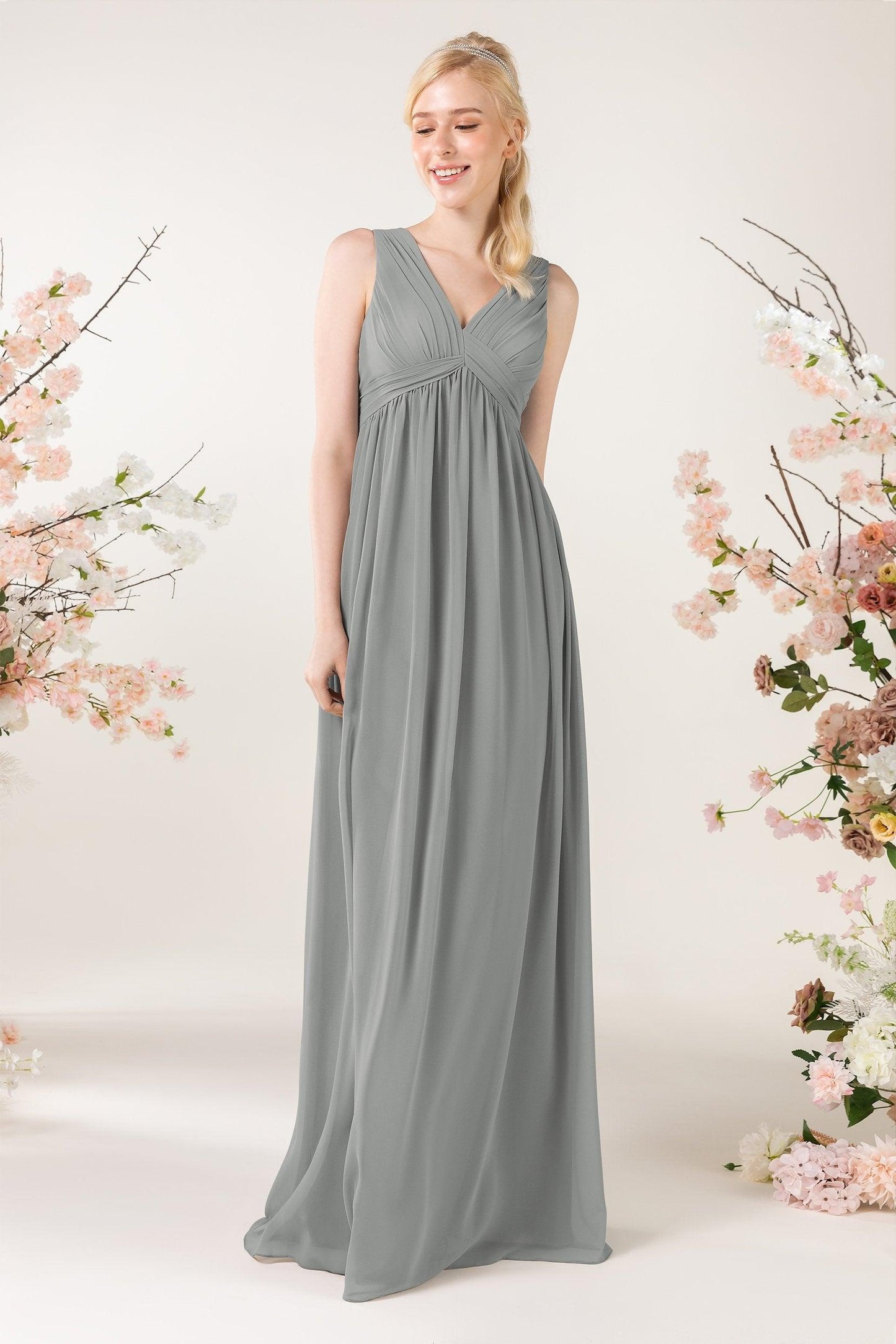A-Line Sweep-Brush Train Chiffon Bridesmaid Dress CB0455 - COCOMELODY