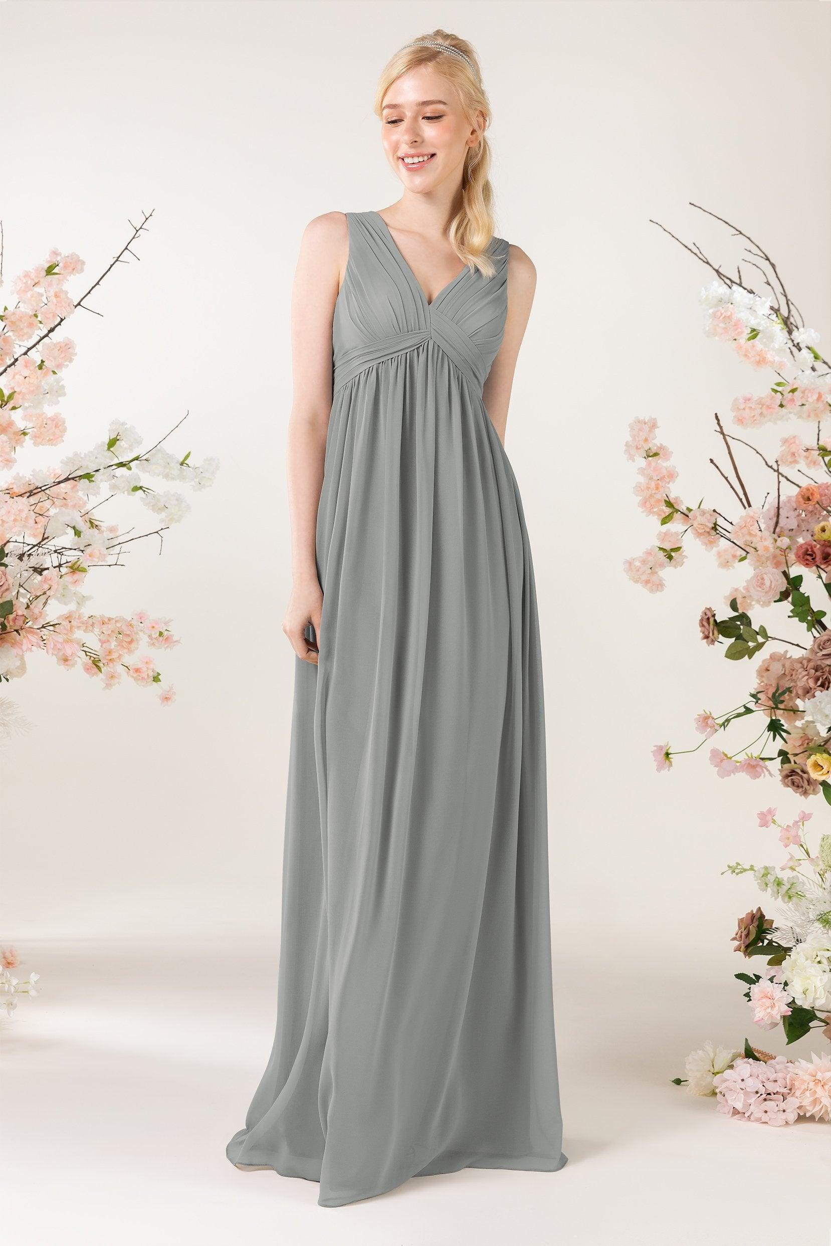 A-Line Sweep-Brush Train Chiffon Bridesmaid Dress CB0455 - COCOMELODY