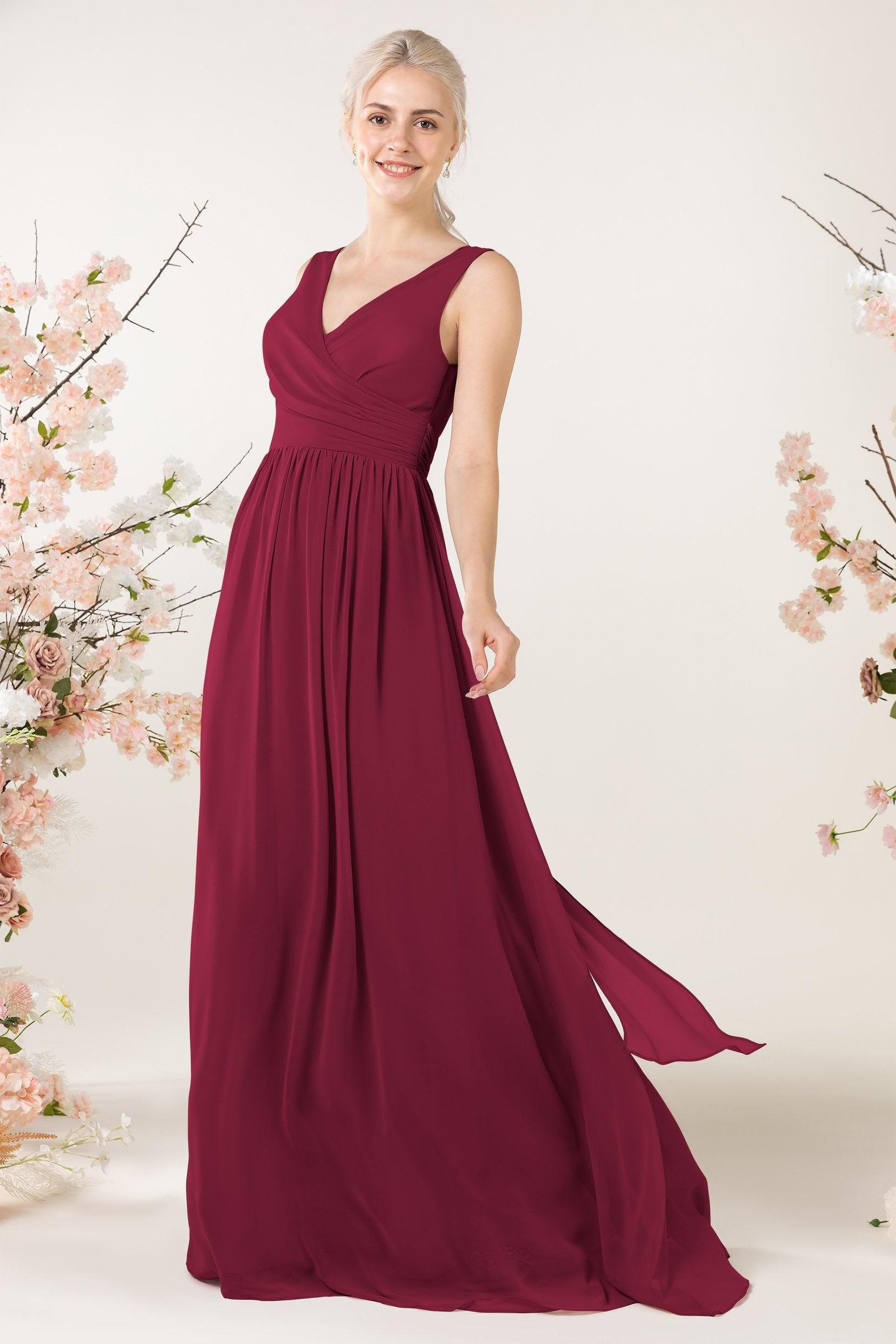 A-Line Sweep-Brush Train Chiffon Bridesmaid Dress CB0456 - COCOMELODY