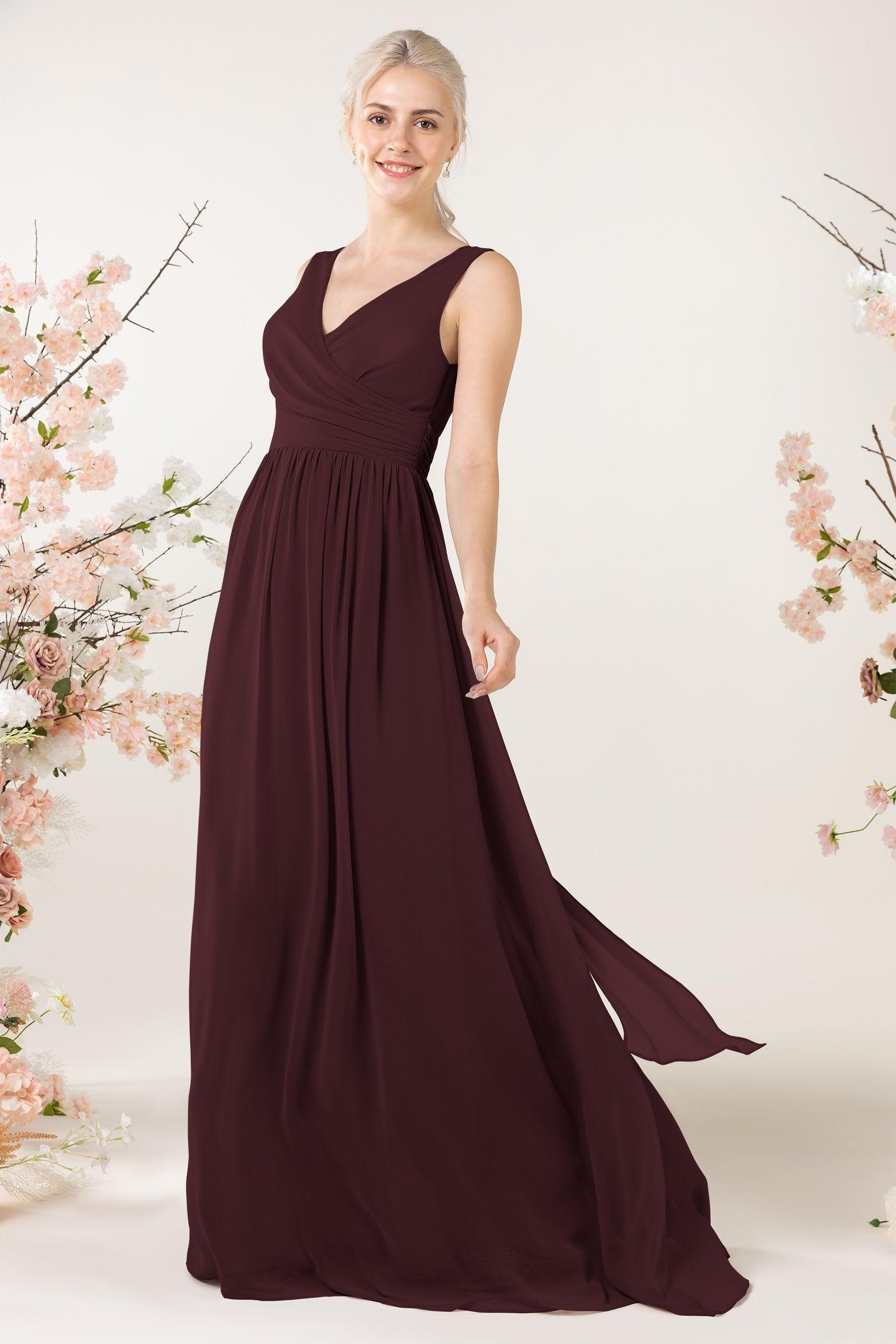 A-Line Sweep-Brush Train Chiffon Bridesmaid Dress CB0456 - COCOMELODY
